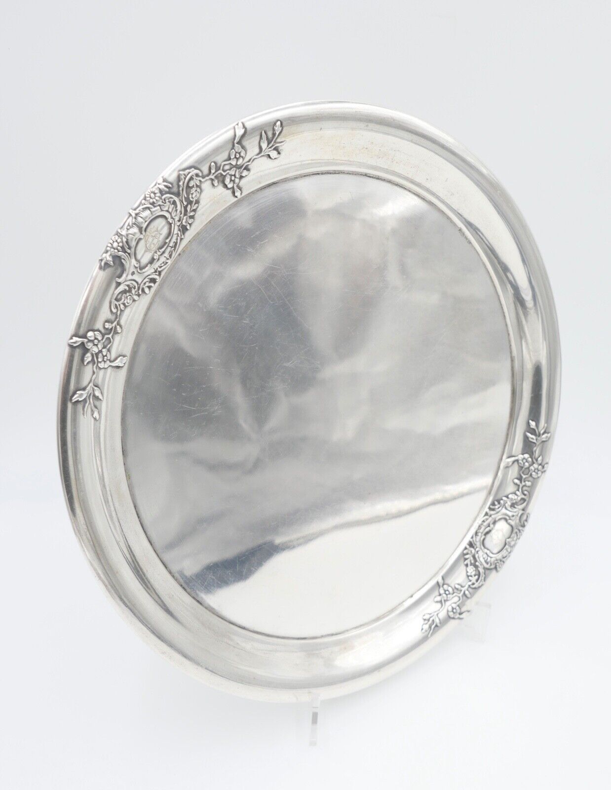 LAZARUS POSEN 800 Silber um 1900 Jugendstil Tablett Servierplatte Ø32cm Monogram - Antikhandel-Stuttgart