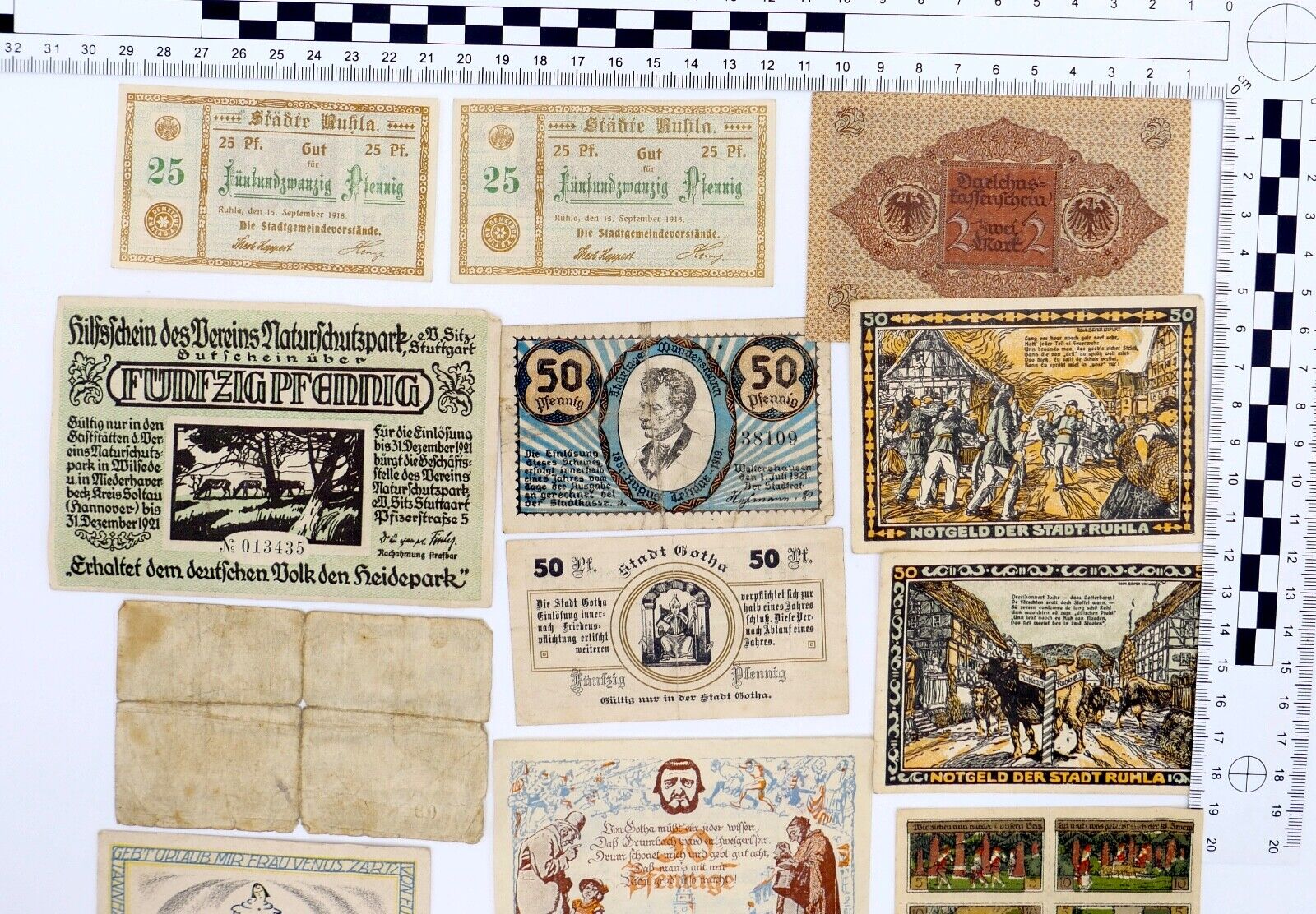 Posten 21 Notgeld Scheine 5 10 25 50 Pfennig 1 2 Mark teilweise UNC unzirkuliert - Antikhandel-Stuttgart