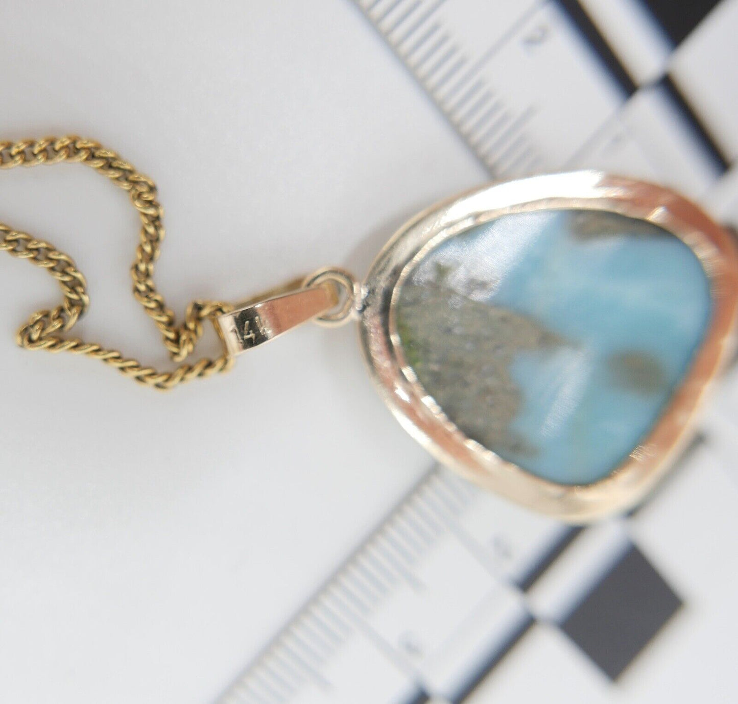 LARIMAR Gelbgold Anhänger 585 / 14K Handgefertigt Ø 26mm - Antikhandel-Stuttgart