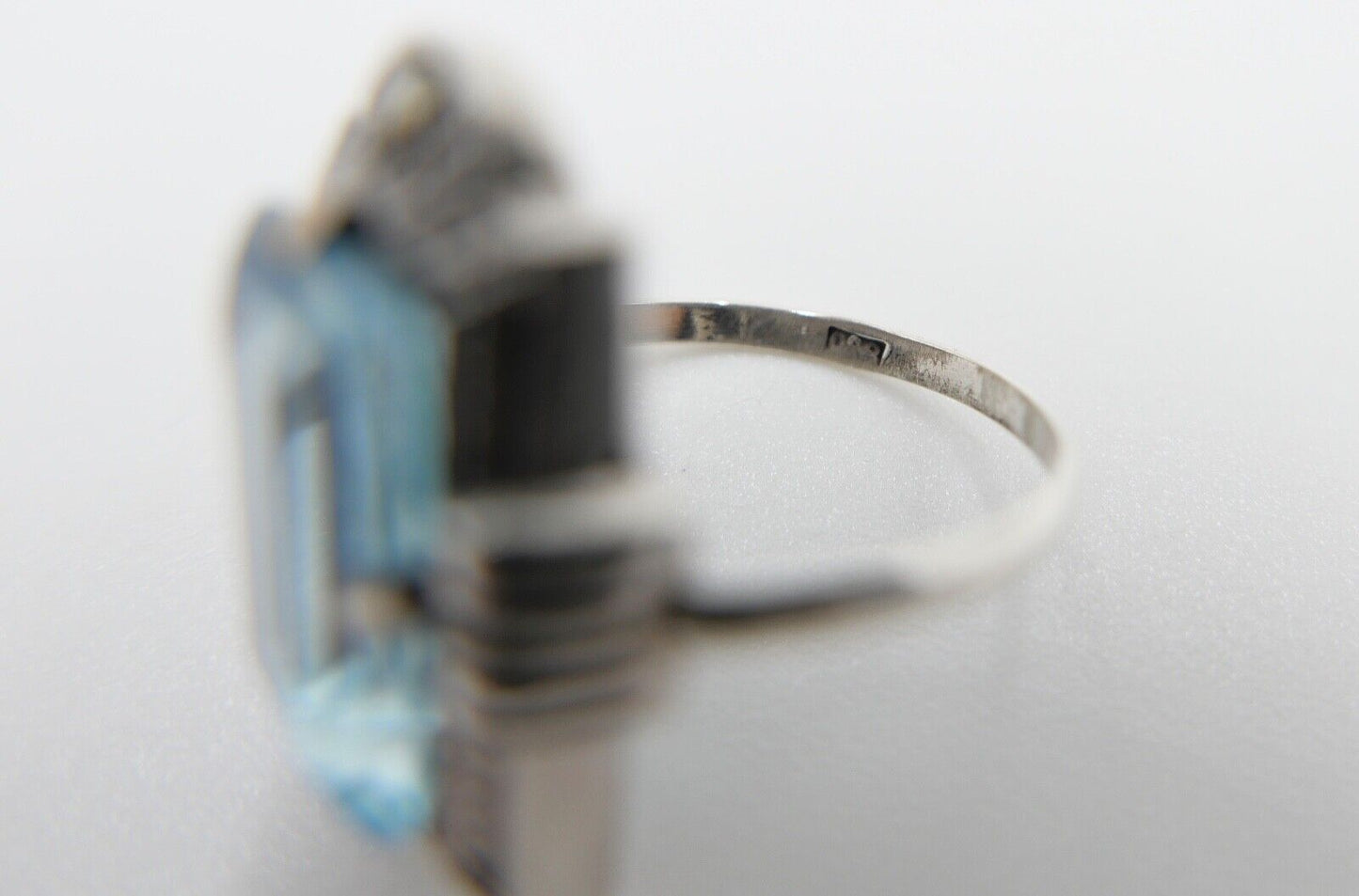ART DECO Damenring Ring Silber 830 Gr. 53 mit Markasit blauer Glasstein - Antikhandel-Stuttgart