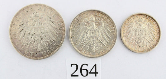 2 3 5 Mark 1902 1904 1912 F Silbermünze " Wilhelm Württemberg " Jäger 174-176 - Antikhandel-Stuttgart