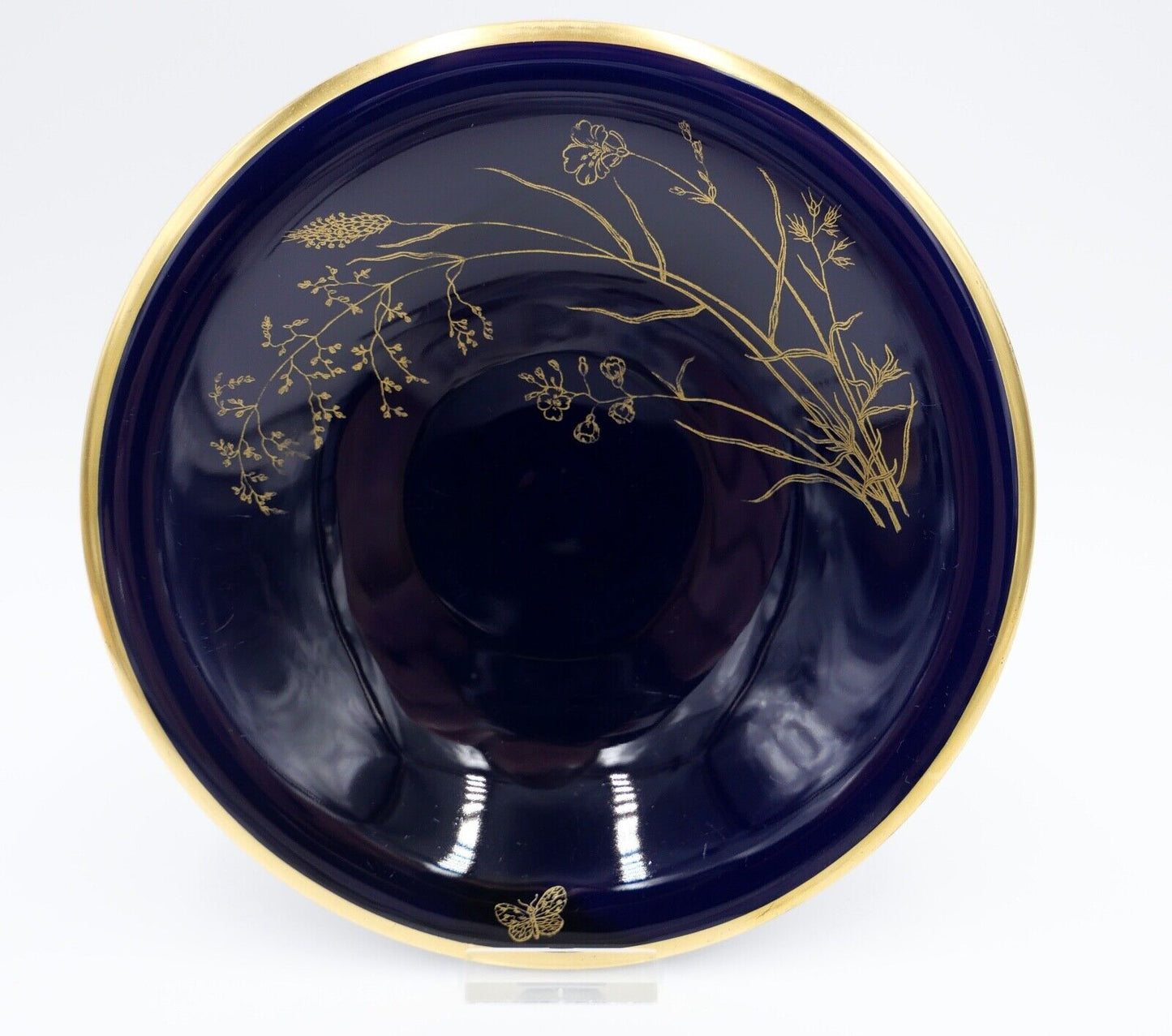 116/3 LINDNER Teller Schale Ø 19,5 cm Porzellan ECHT KOBALT Blume GOLDGRÄSER - Antikhandel-Stuttgart