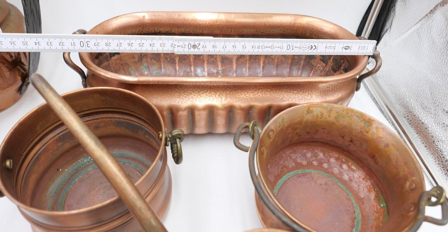 Posten 9 Teile Kupfer Kanne Kübel Gießkanne für Blumen etc. Dekoration - Antikhandel-Stuttgart