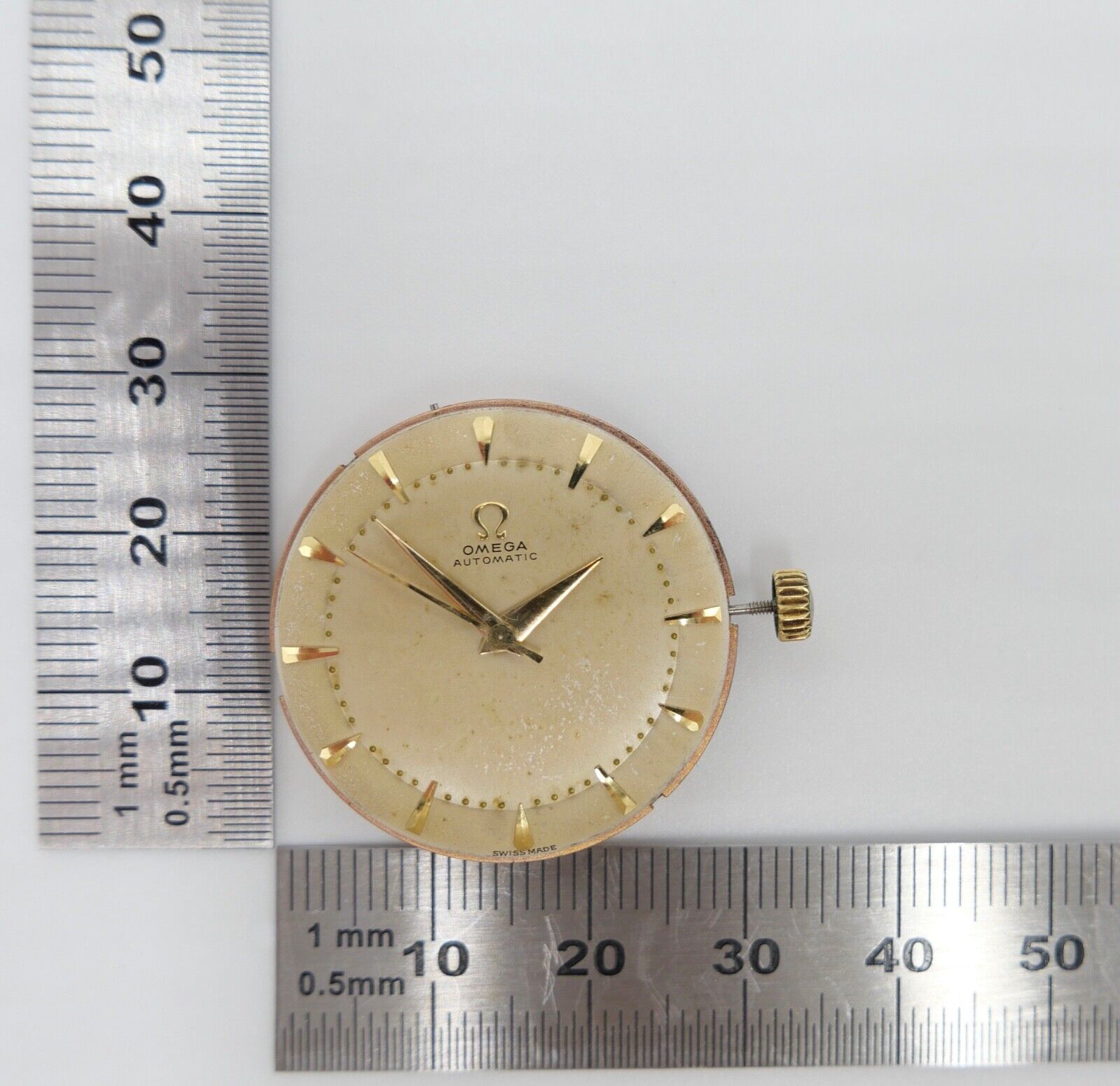 LÄUFT Omega Cal. 354 Autom Uhrwerk Ziffernblatt Zeiger Krone voll funktionsfähig - Antikhandel-Stuttgart