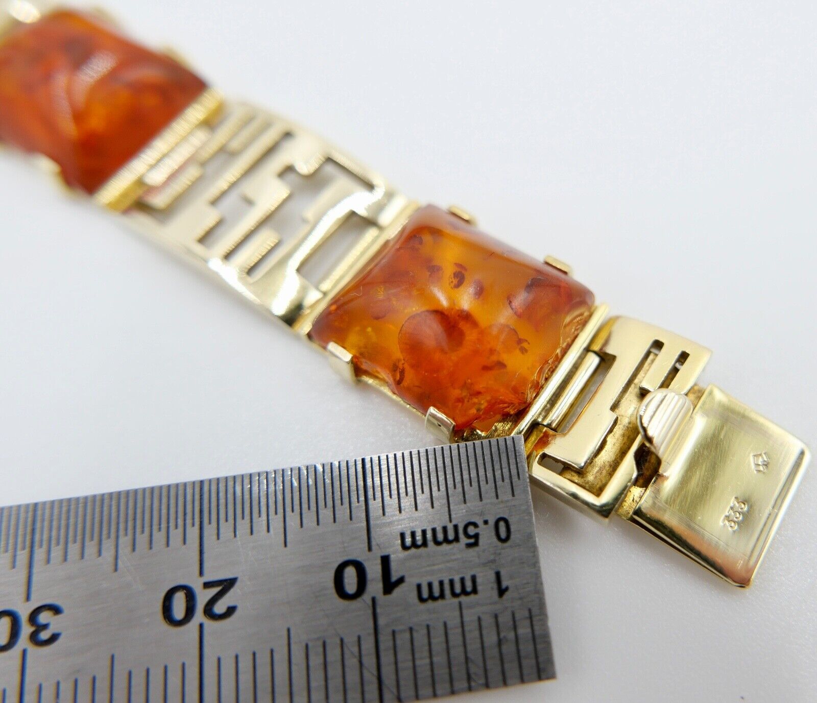 1980er Bernstein Armband Armschmuck 333 / 8K Gelb Gold Amber 18,5 cm - Antikhandel-Stuttgart