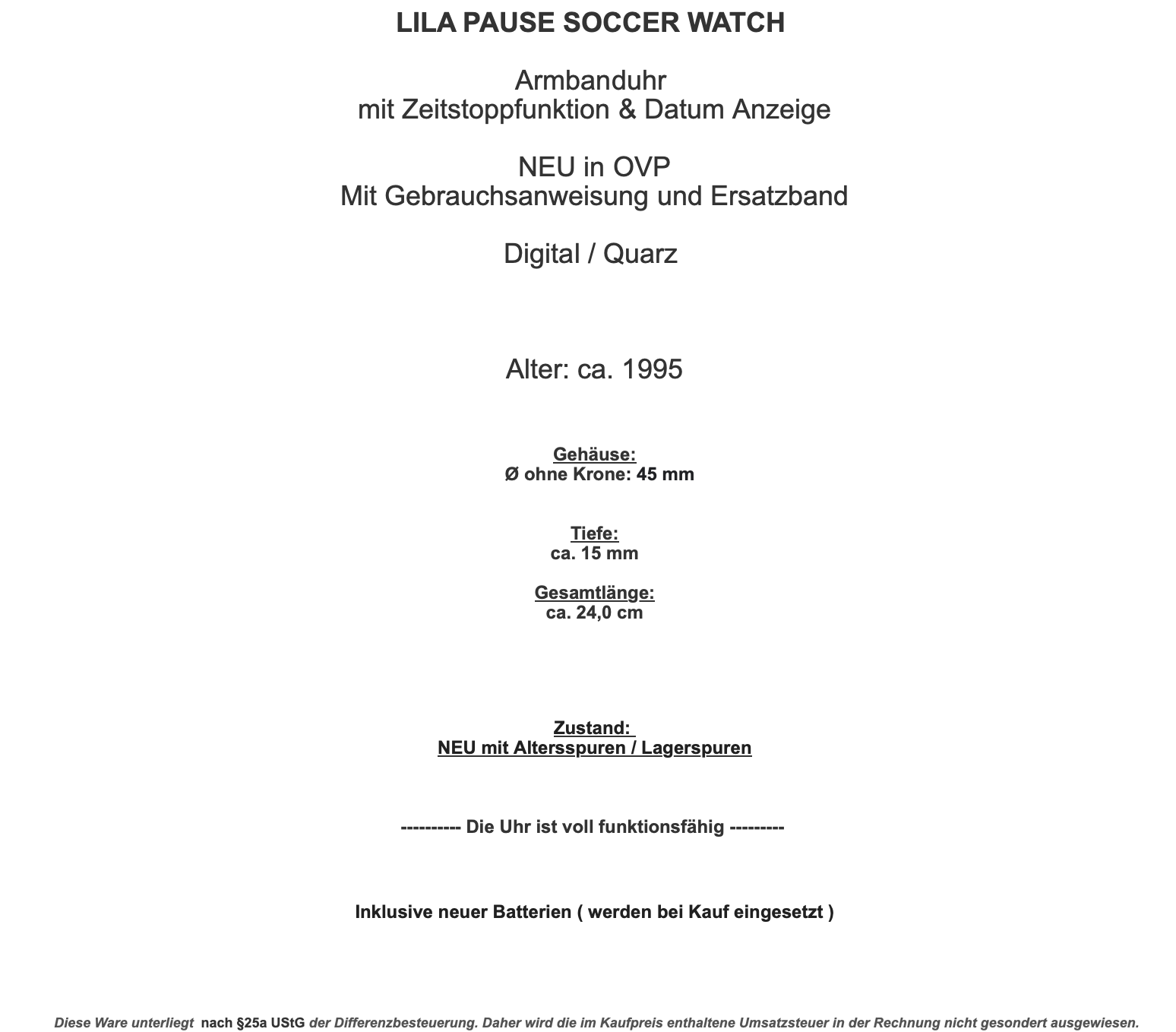 MILKA LILA PAUSE SOCCER WATCH Armbanduhr NEU in OVP Digital Quarz Stoppfunktion - Antikhandel-Stuttgart