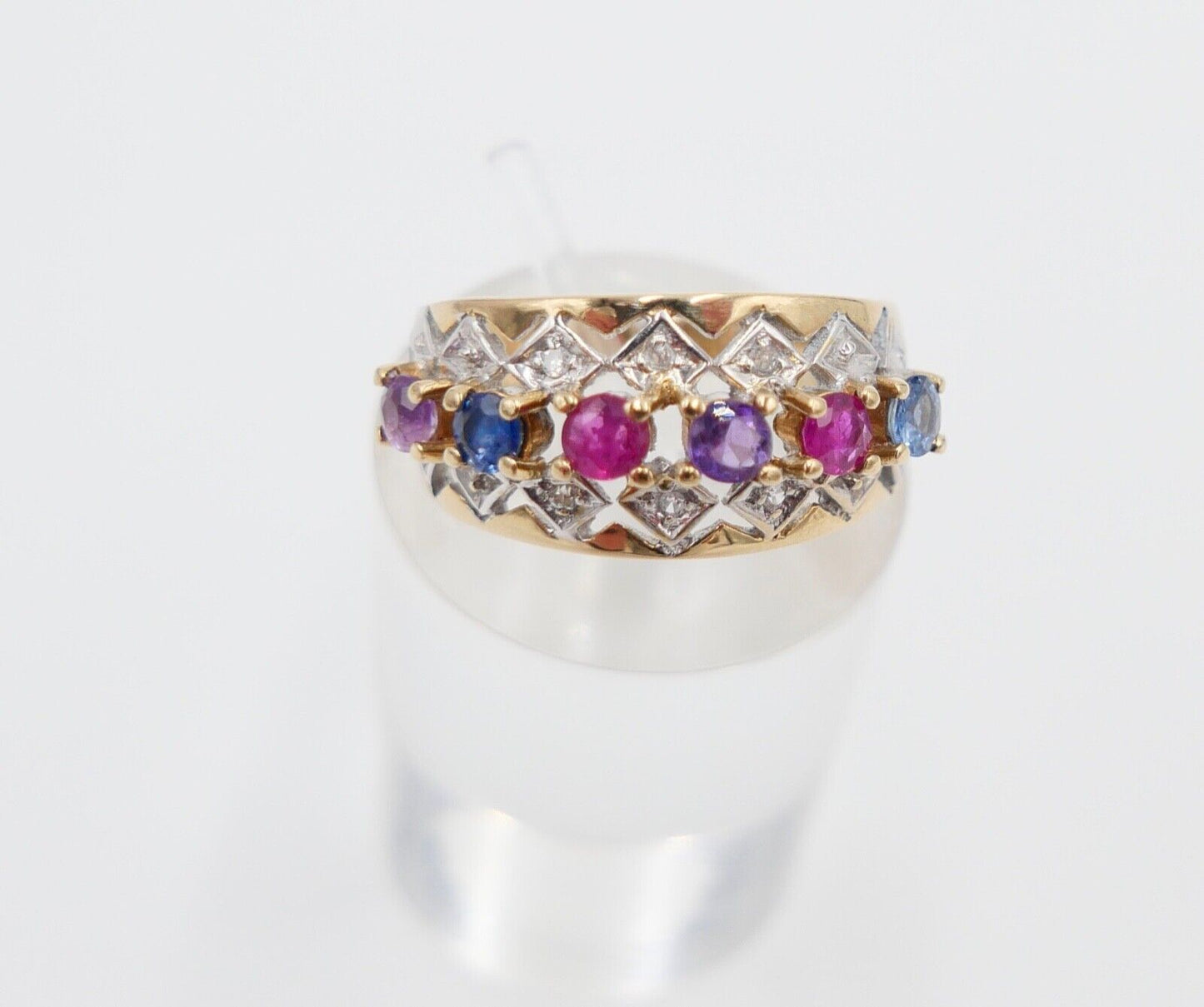 Eleganter Gelbgold Diamant Ring mit Bunten Edelsteinen 585 14K Gr. 55 - Antikhandel-Stuttgart