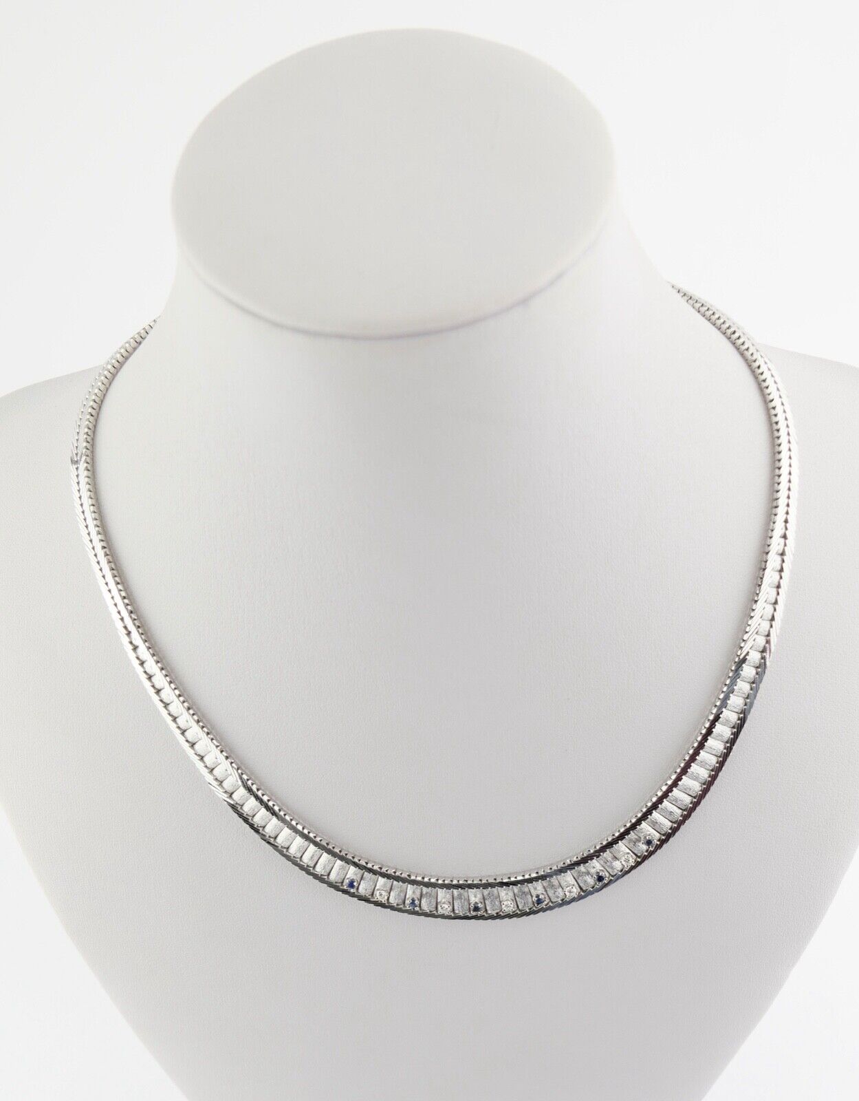 Massives Weißgold Brillant & Saphir Collier 585 14K Klassiker 1970er Jahre 45 cm - Antikhandel-Stuttgart