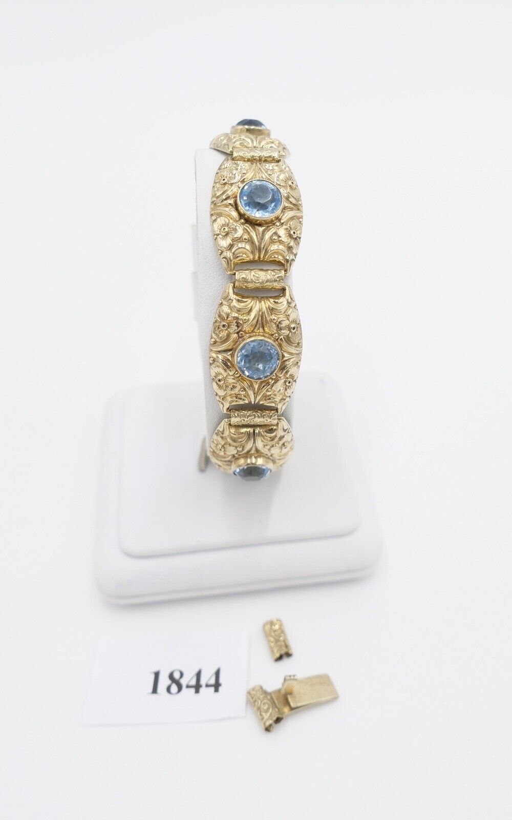 antik um 1900 JUGENDSTIL Armband vergoldet mit blauen Glassteinen floral - Antikhandel-Stuttgart