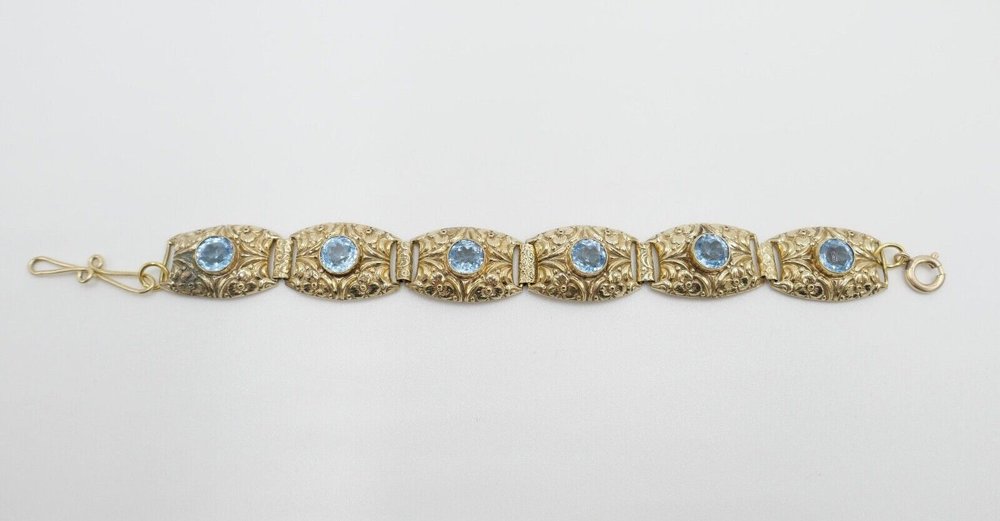 antik um 1900 JUGENDSTIL Armband vergoldet mit blauen Glassteinen floral - Antikhandel-Stuttgart