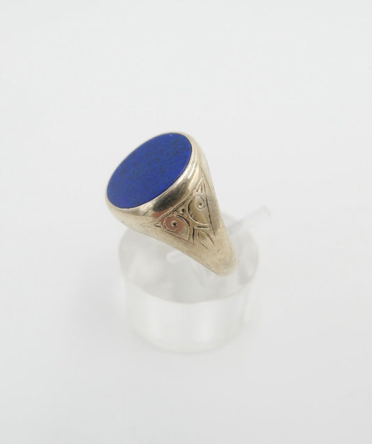 antiker Siegelring Wappenring um 1880 Herrenring Gold 333 8K Lapislazuli Gr. 62 - Antikhandel-Stuttgart