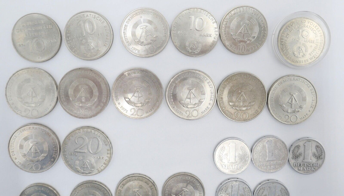 Konvolut Posten 1 , 2 , 5 , 10 , 20 DDR Mark 20 50 DDR Pfennig - Antikhandel-Stuttgart