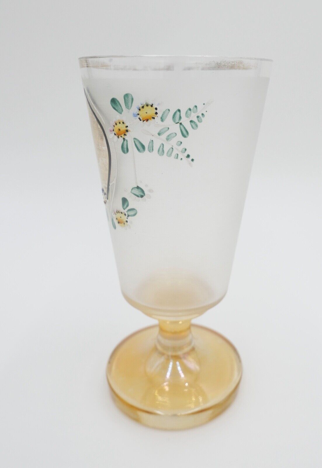 antik Glas / Becher handbemalt zum Andenken 15 cm hoch Gedenkglas - Antikhandel-Stuttgart
