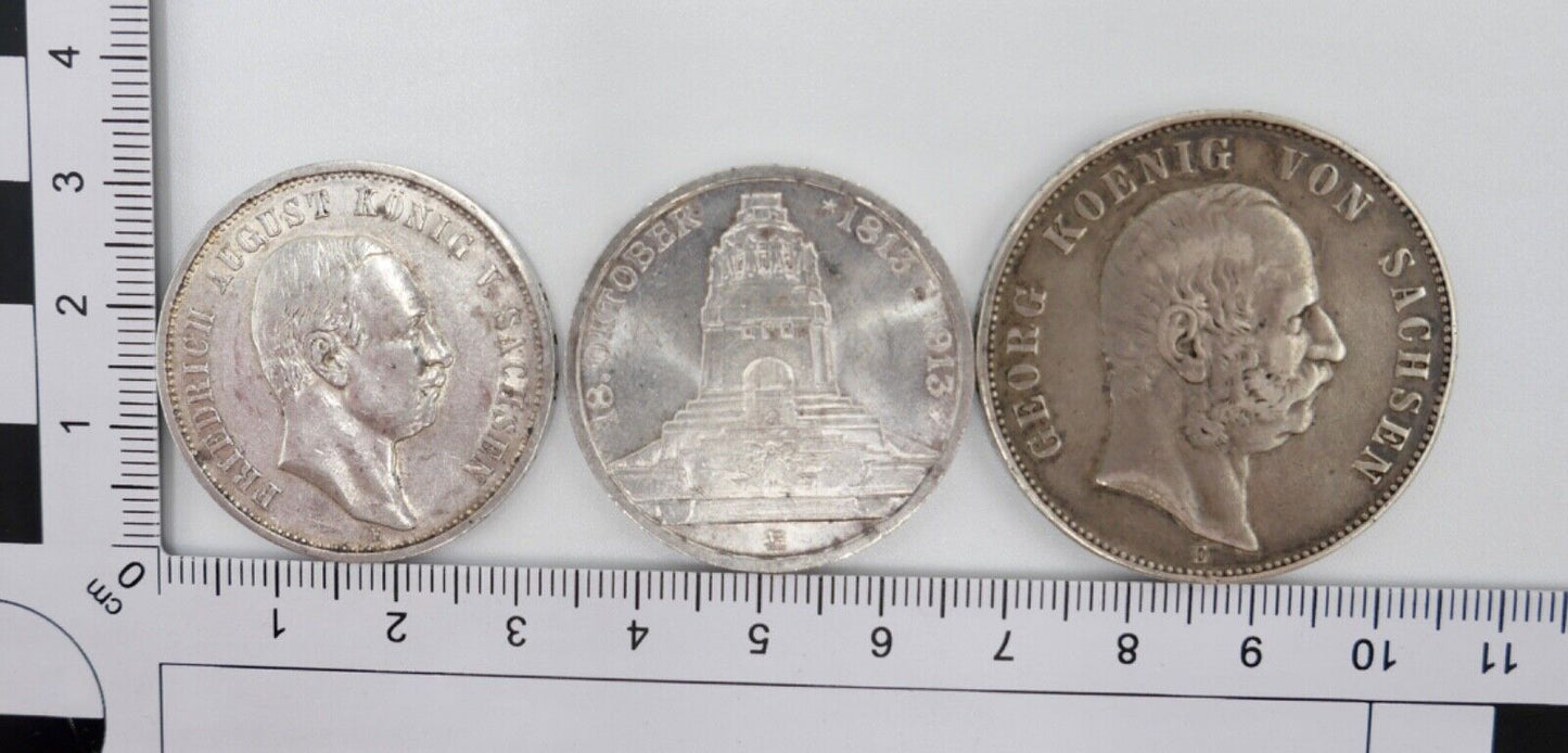 3x 3 & 5 Mark 1903 1909 1913 Sachsen Jäger J. 130 135 140 Münzen Friedrich Georg - Antikhandel-Stuttgart