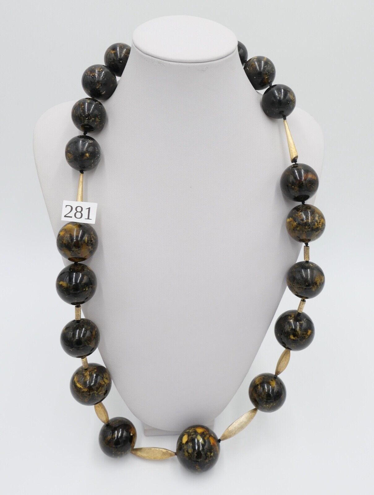 vintage XL Bernstein Kette Silber vergoldet Halskette Kugeln Collier 244,8 gr - Antikhandel-Stuttgart