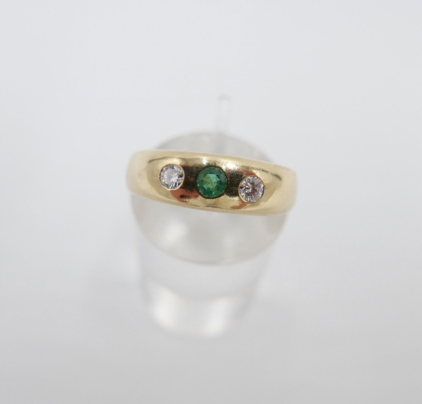 Massiver Damen Gelbgold Ring Lupenrein Brillant & Smaragd 0,44Ct 585 / 14K Gr.59 - Antikhandel-Stuttgart