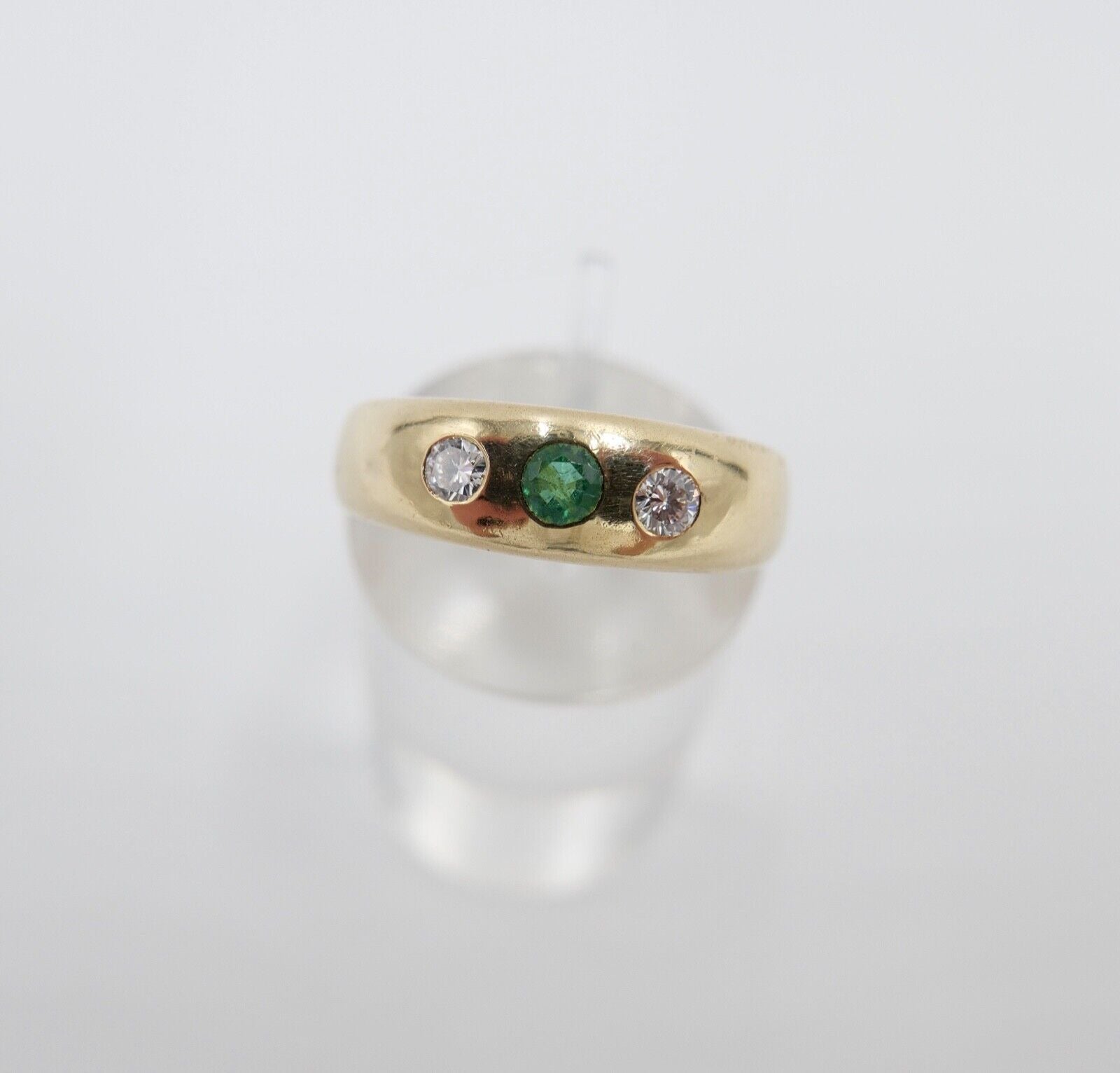 Massiver Damen Gelbgold Ring Lupenrein Brillant & Smaragd 0,44Ct 585 / 14K Gr.59 - Antikhandel-Stuttgart