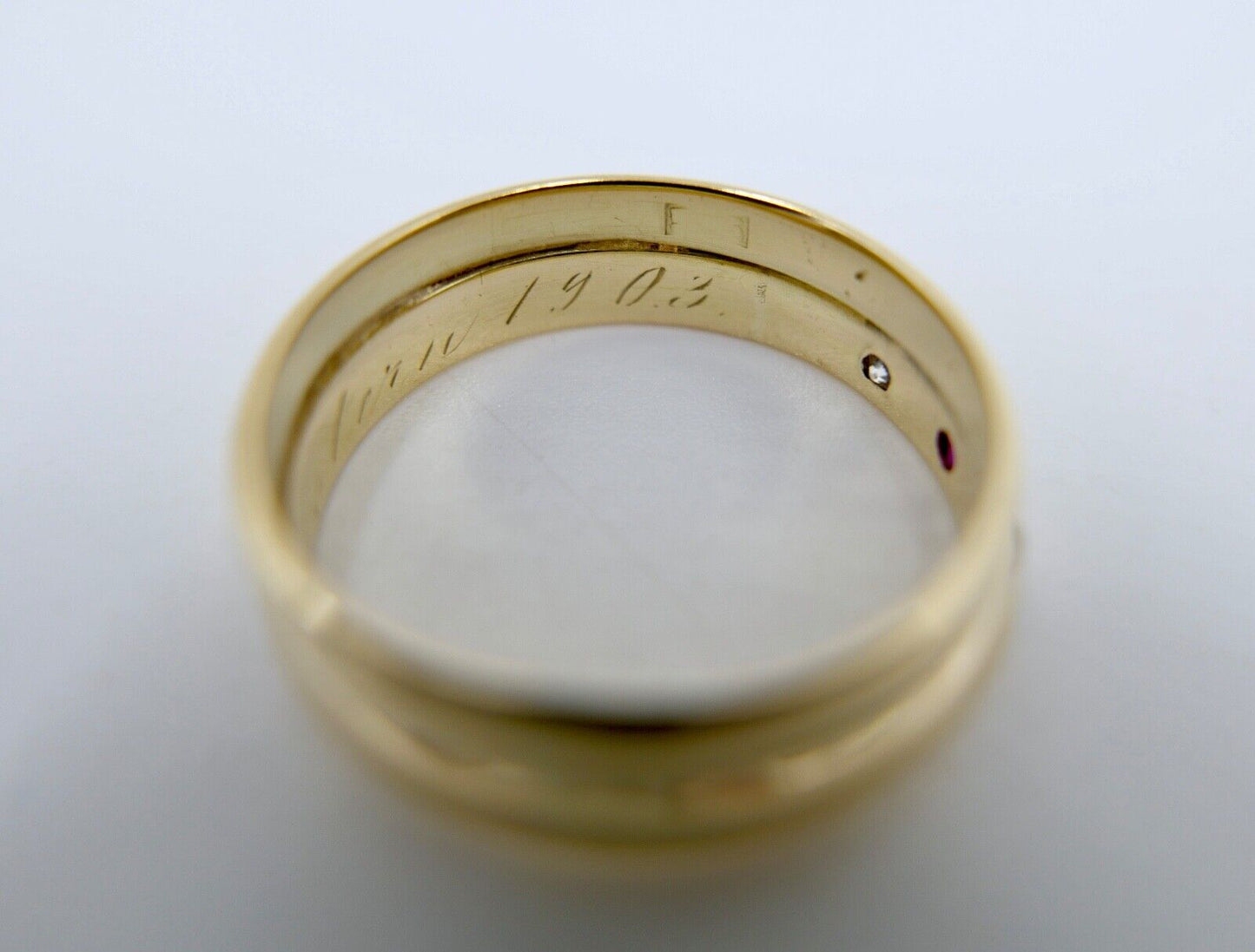 1903 1937 Antik Ehe Ring Ringe Gold 585 14K Rubin & Diamant im Altschliff Gr.61 - Antikhandel-Stuttgart