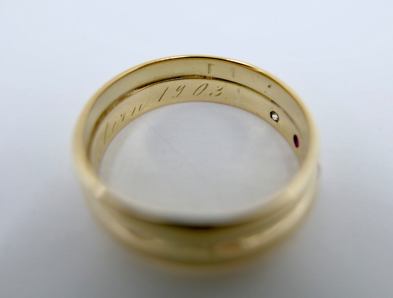 1903 1937 Antik Ehe Ring Ringe Gold 585 14K Rubin & Diamant im Altschliff Gr.61 - Antikhandel-Stuttgart