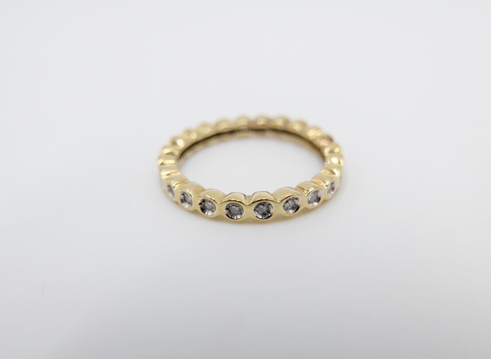 90er Jahre Memory Ring Memoirering Gelbgold Gold 585 14K Zirkonia 0,96 Ct Gr. 60 - Antikhandel-Stuttgart