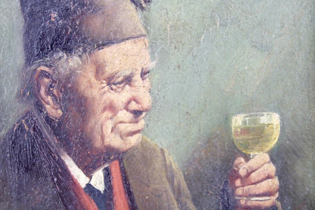 " HEIN KÖNIG " Bild Öl Gemälde Portrait Mann mit Weinglas 32x29 cm Gerahmt - Antikhandel-Stuttgart