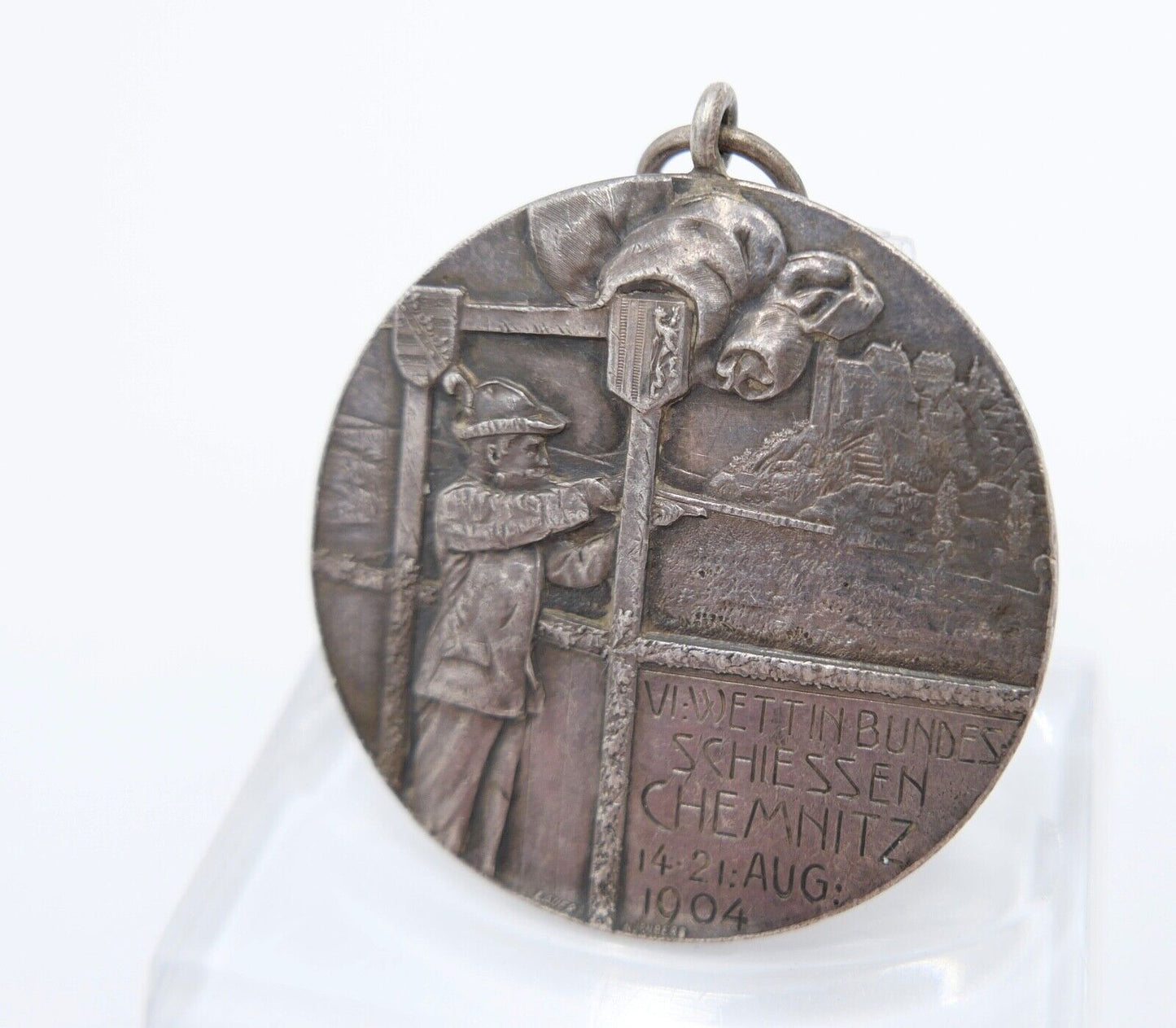 Medaille Bundesschiessen 1904 Chemnitz Lauer Nürnberg Silber 990 Georg KVG Sachs - Antikhandel-Stuttgart