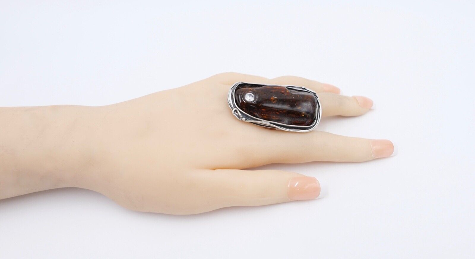 80er Jahre Designer Ring Bernstein Silber 925 Gr. 60 Frauenkopf G Danzig Polen - Antikhandel-Stuttgart