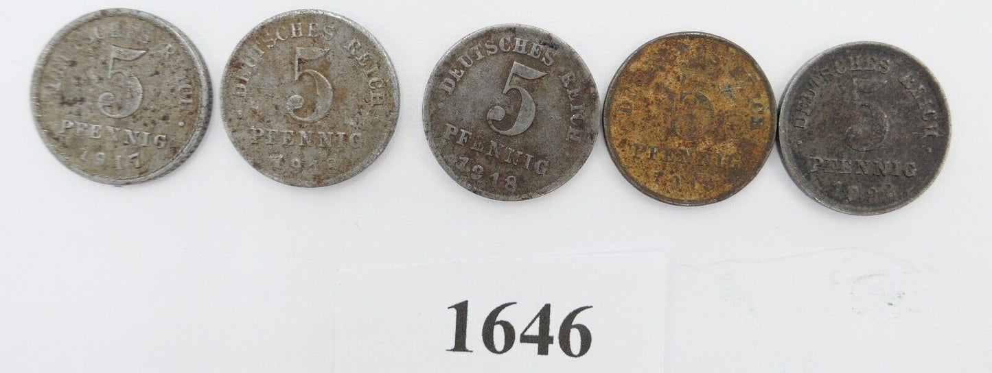 5x 5 Pfennig J.297 ss-vz 1922 1918 1917 Deutsches Reich - Antikhandel-Stuttgart