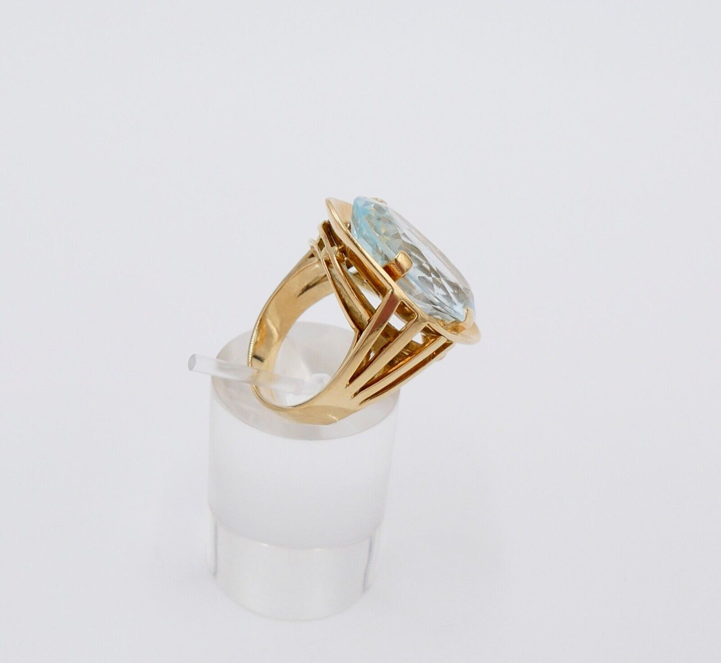 19,2 Ct Gelb Gold Damen Ring Navette Form Gr. 56 - 57 XXL blauer Stein 585 14K - Antikhandel-Stuttgart