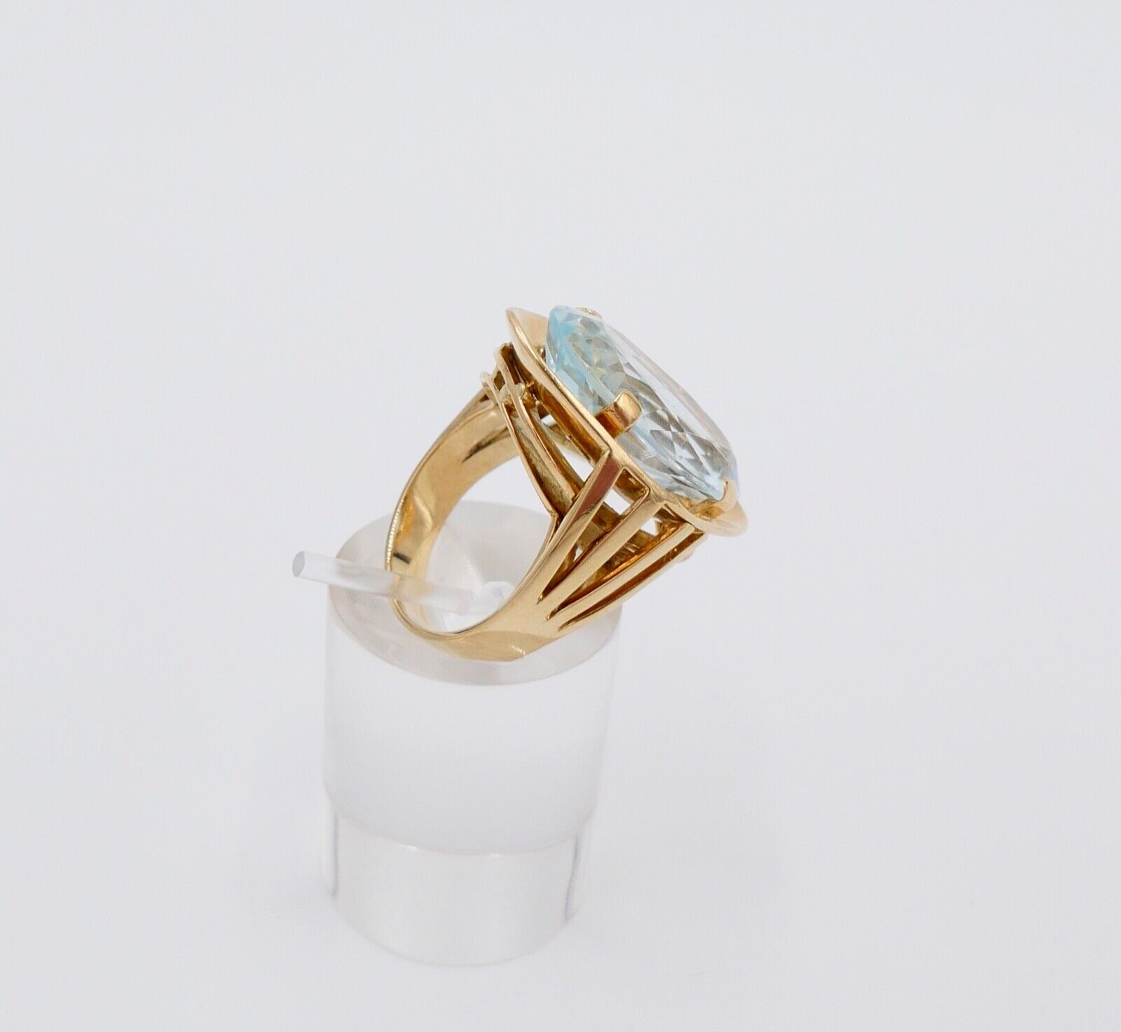 19,2 Ct Gelb Gold Damen Ring Navette Form Gr. 56 - 57 XXL blauer Stein 585 14K - Antikhandel-Stuttgart