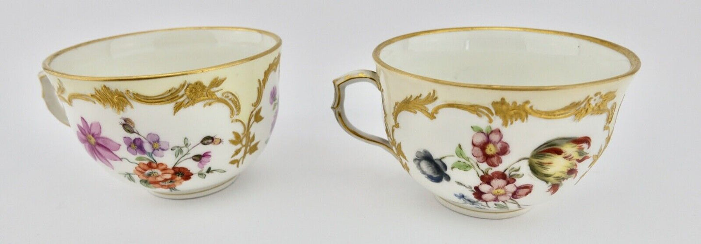 2 Stück antike KPM Sammeltassen Blumenmalerei Goldrand 1849 - 1870 - Antikhandel-Stuttgart