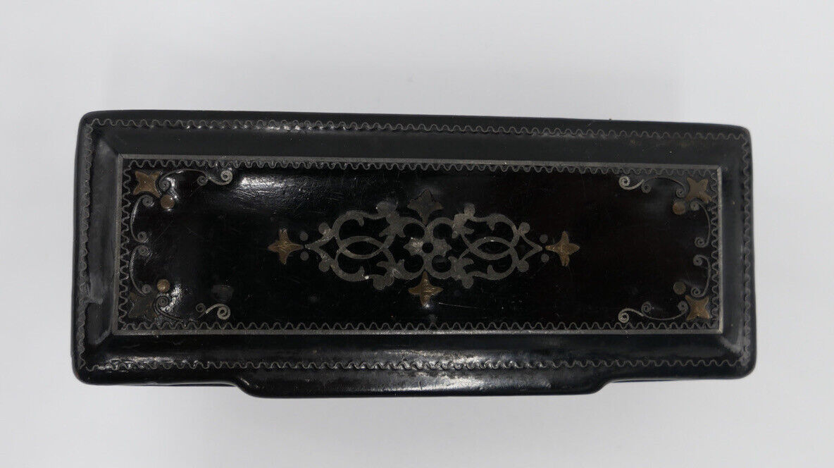 Antikes Döschen 90x38mm Frankreich schwarz Lack um 1880 Holzdose - Antikhandel-Stuttgart