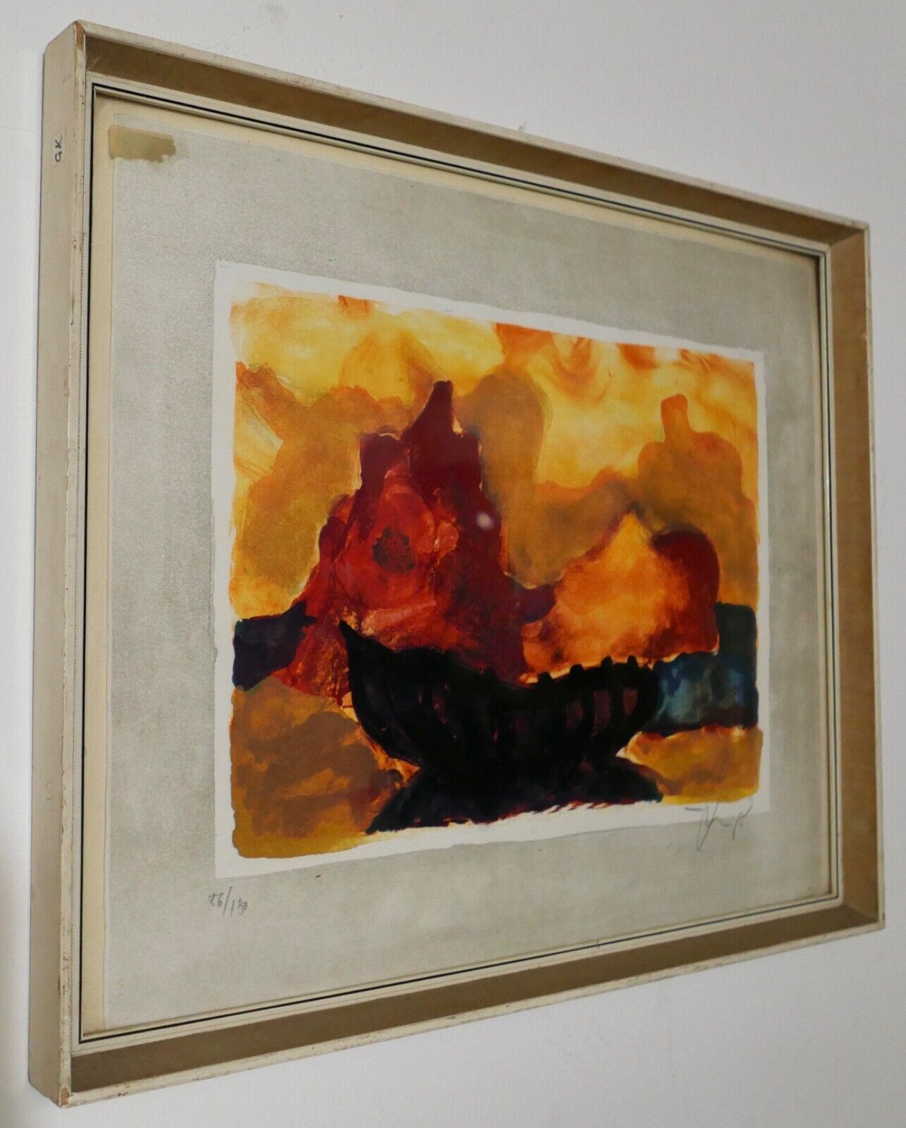 Aquarell signiert 52x42 cm Bild Bunt in Glass Rahmen - Antikhandel-Stuttgart