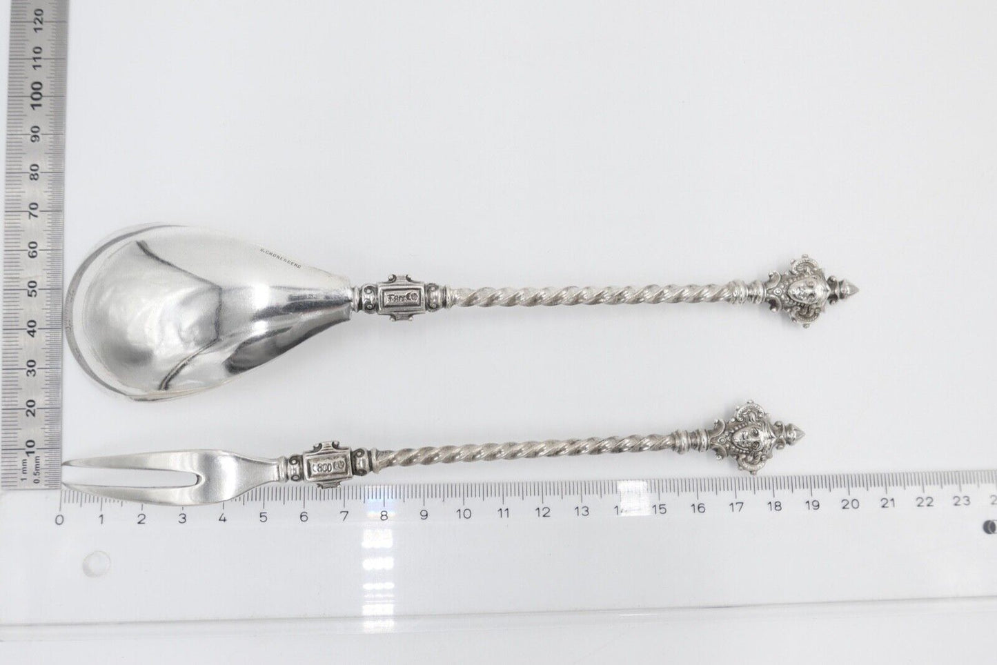 2 Tlg. antik Besteck um 1900 B.Cronenberg Frauenkopf Koch & Bergfeld 800 Silber - Antikhandel-Stuttgart