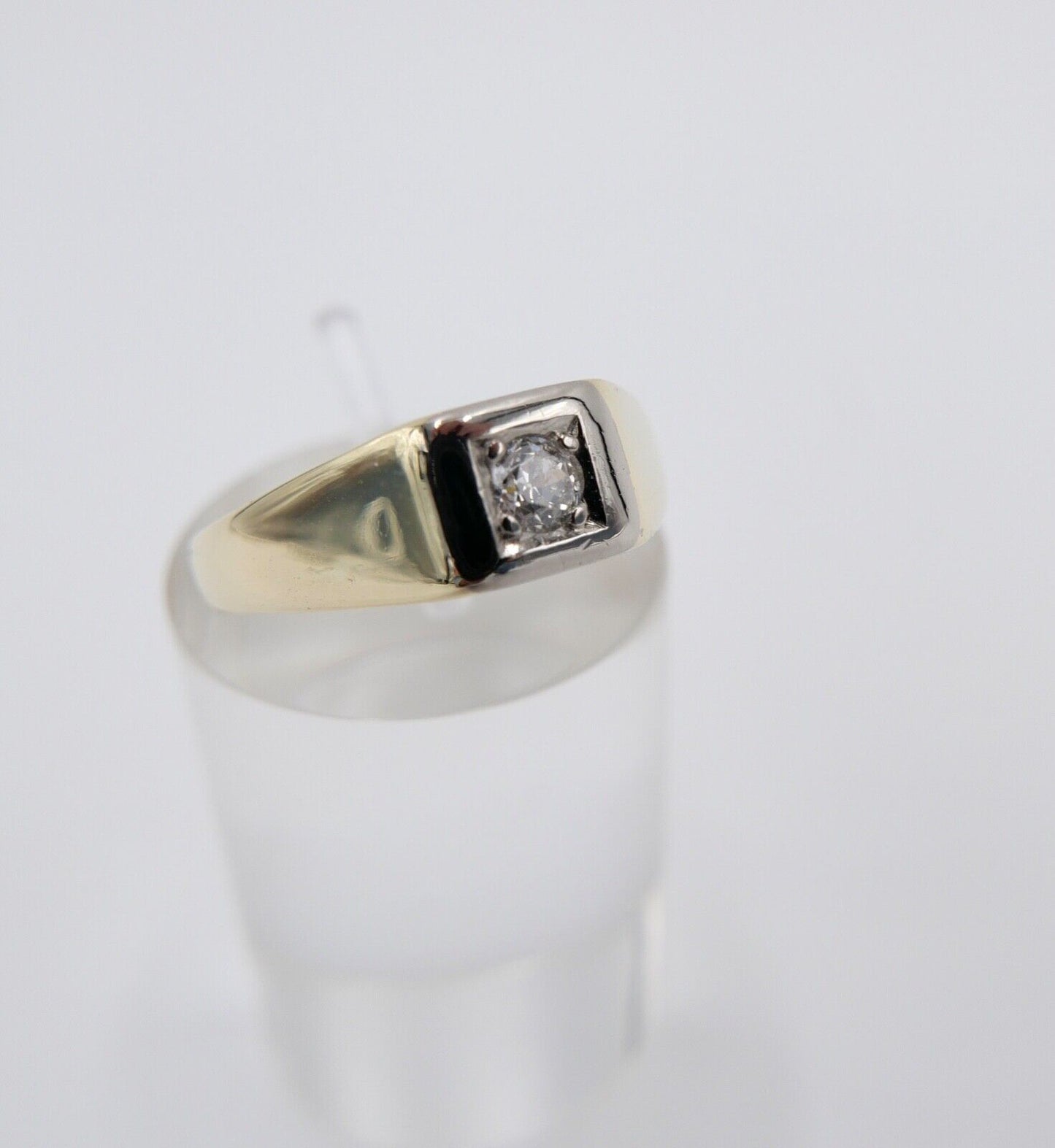 80er Jahre Solitär Ring Gelbgold 585 14K Damenring Brillant 0,14 Ct Gr. 54 VS F - Antikhandel-Stuttgart