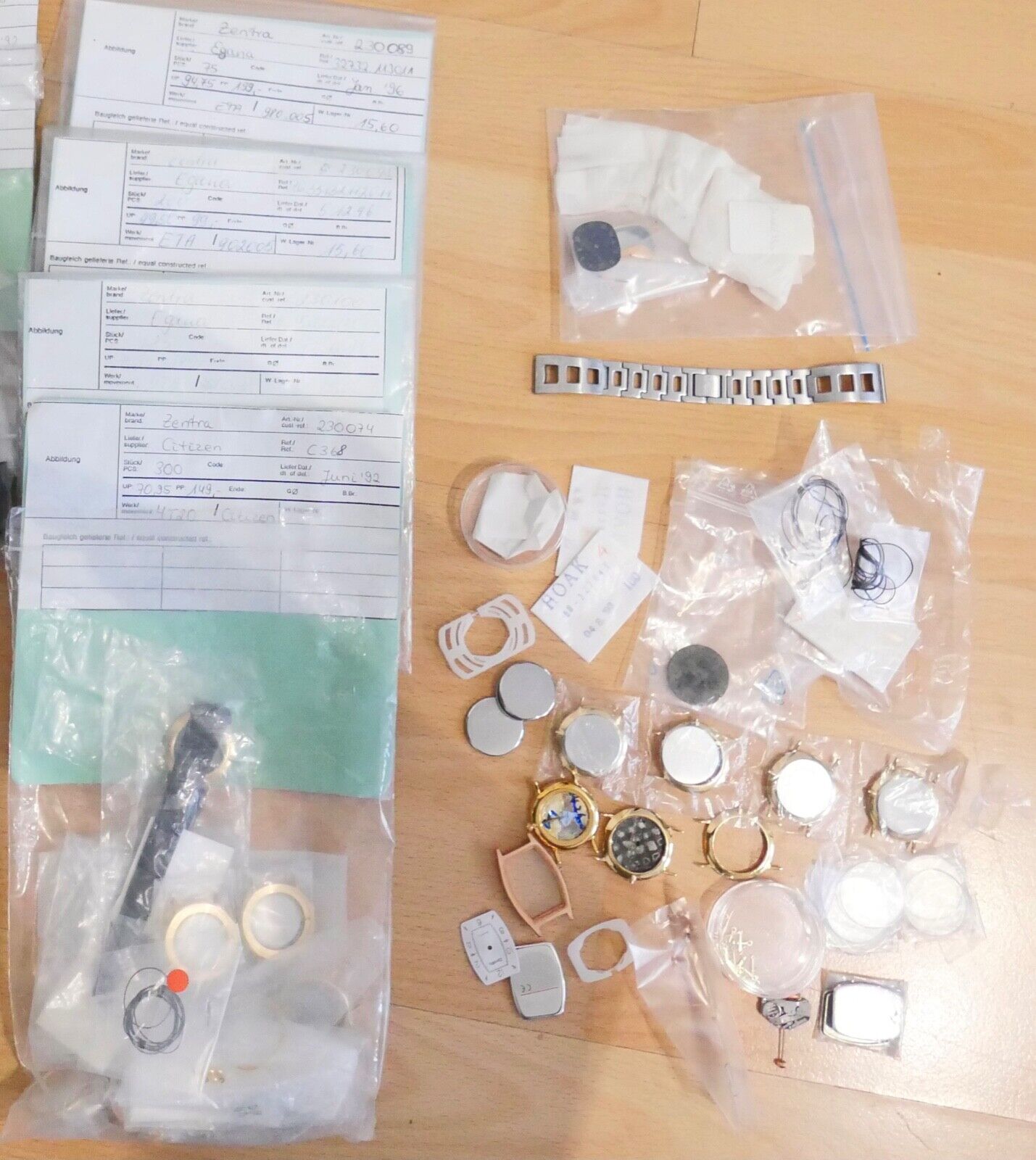 Uhrenzubehör Posten ZENTRA Gold NEU Uhren Gläser Gehäuse Lünetten Zeiger Kronen - Antikhandel-Stuttgart