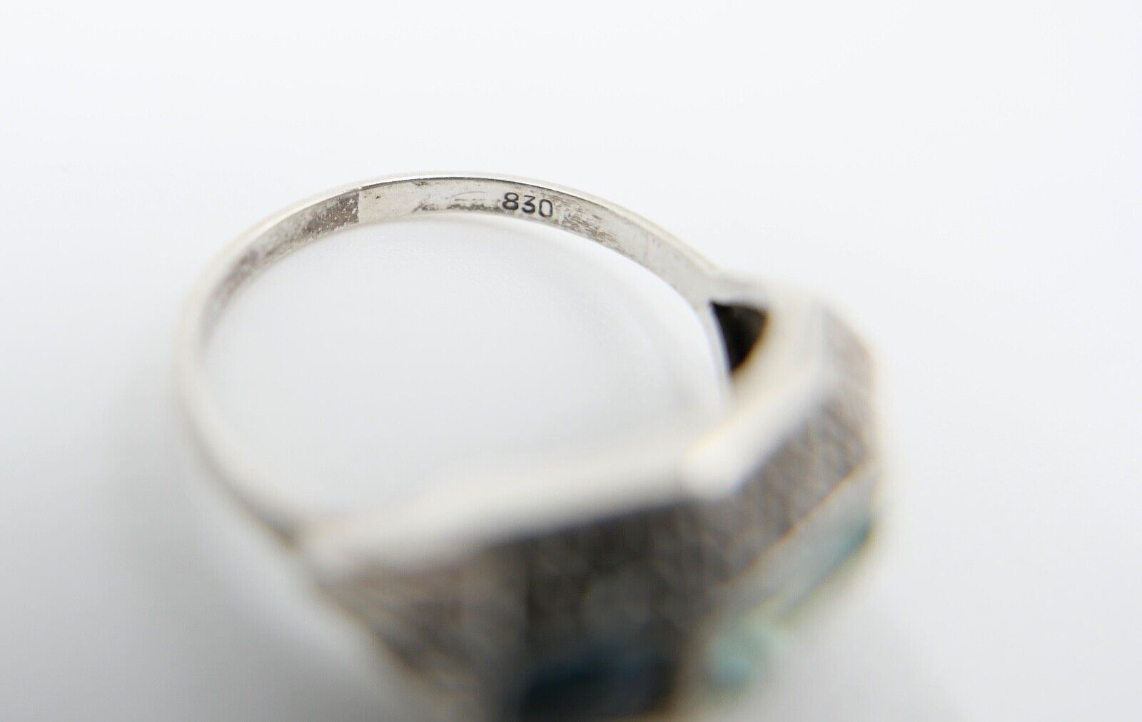 ART DECO Damenring Ring Silber 830 Gr. 56 mit grünen Glasstein - Antikhandel-Stuttgart