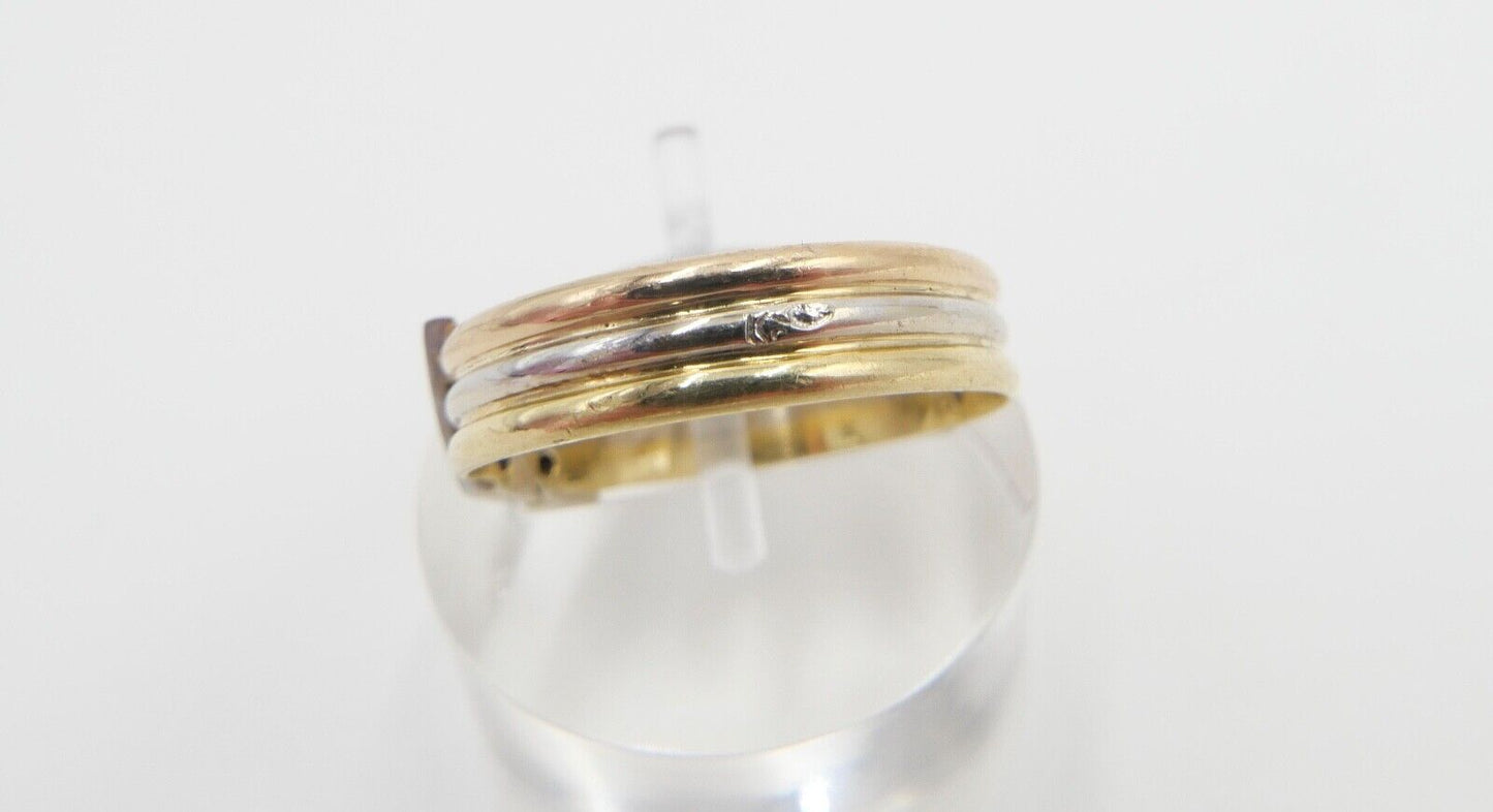 60er Jahre Tricolor Gold 750 / 18K Gr. 57 Diamanten Achtkant 2,61 Gr - Antikhandel-Stuttgart