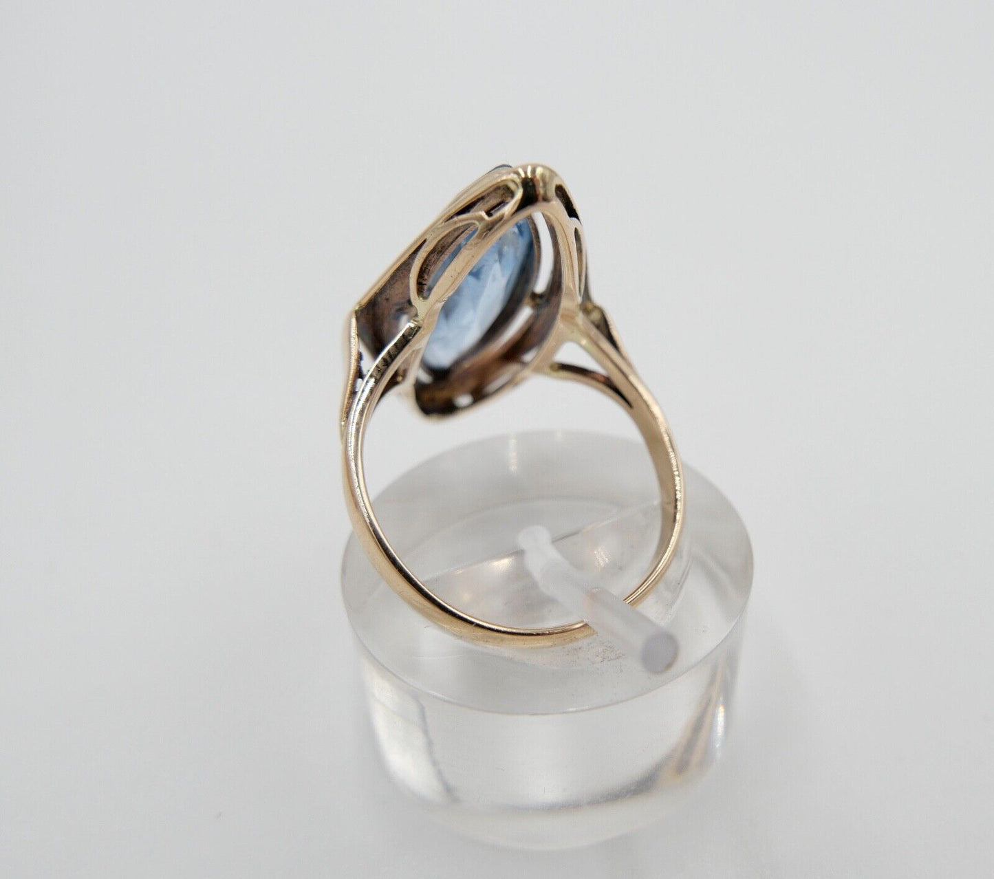 1950er Rotgold Ring Navette Form 14K 585 Gr. 57 Damen mit blauen synth. Spinell - Antikhandel-Stuttgart