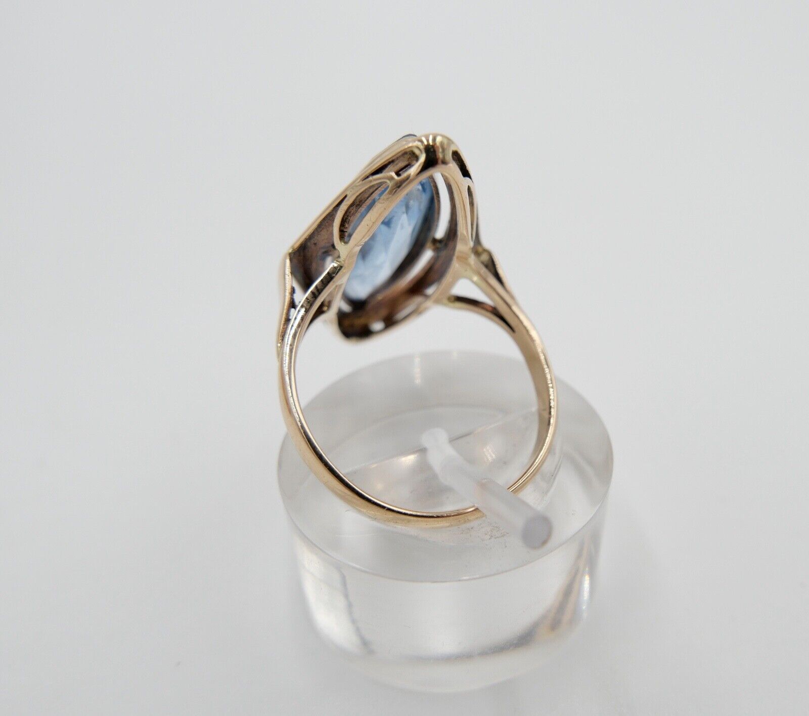 1950er Rotgold Ring Navette Form 14K 585 Gr. 57 Damen mit blauen synth. Spinell - Antikhandel-Stuttgart