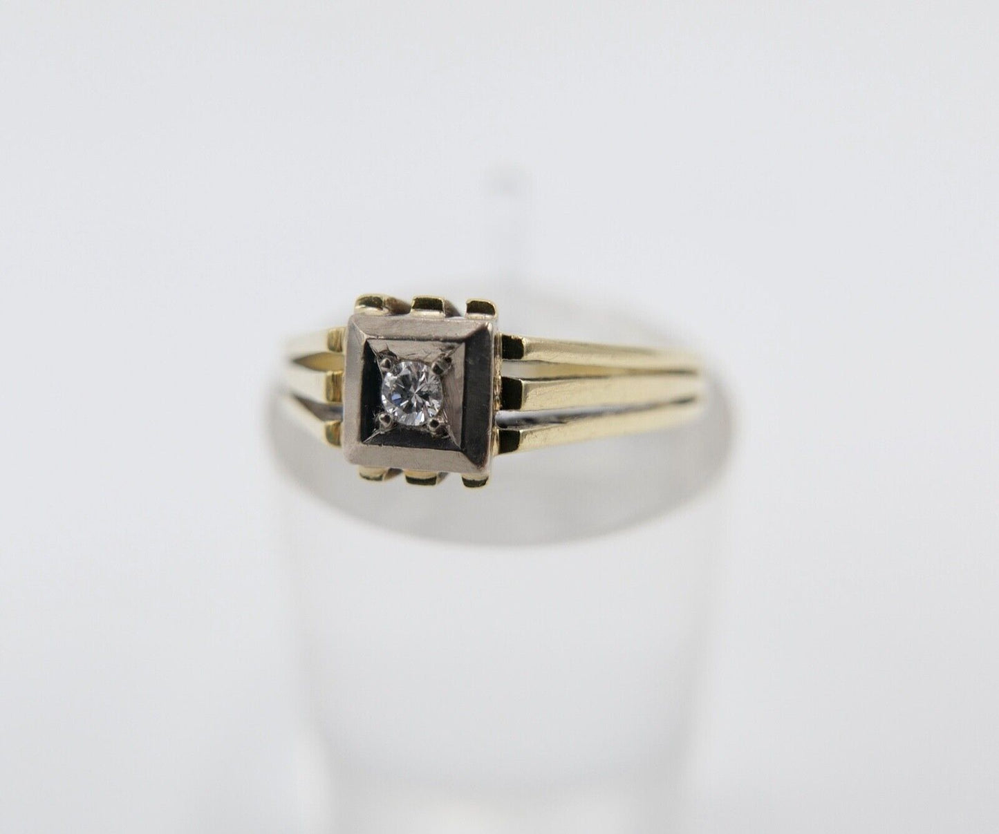 70er Jahre Solitär Ring Gelbgold 585 14K Damenring Brillant 0,32 Ct Gr. 53 VS G - Antikhandel-Stuttgart