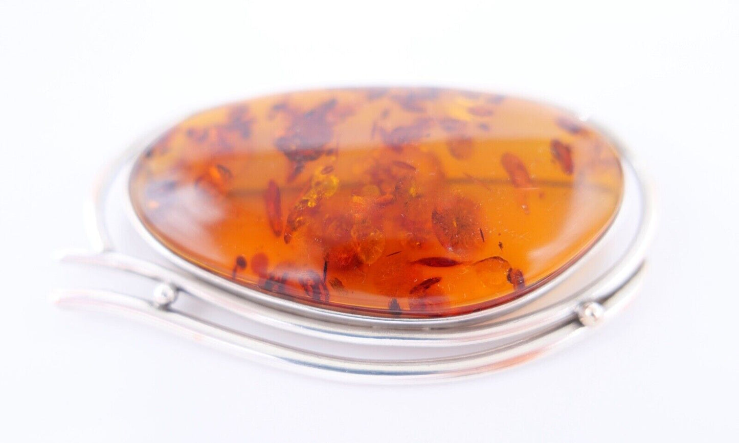 Große alter Bernstein Brosche versilbert Amber 8 cm - Antikhandel-Stuttgart