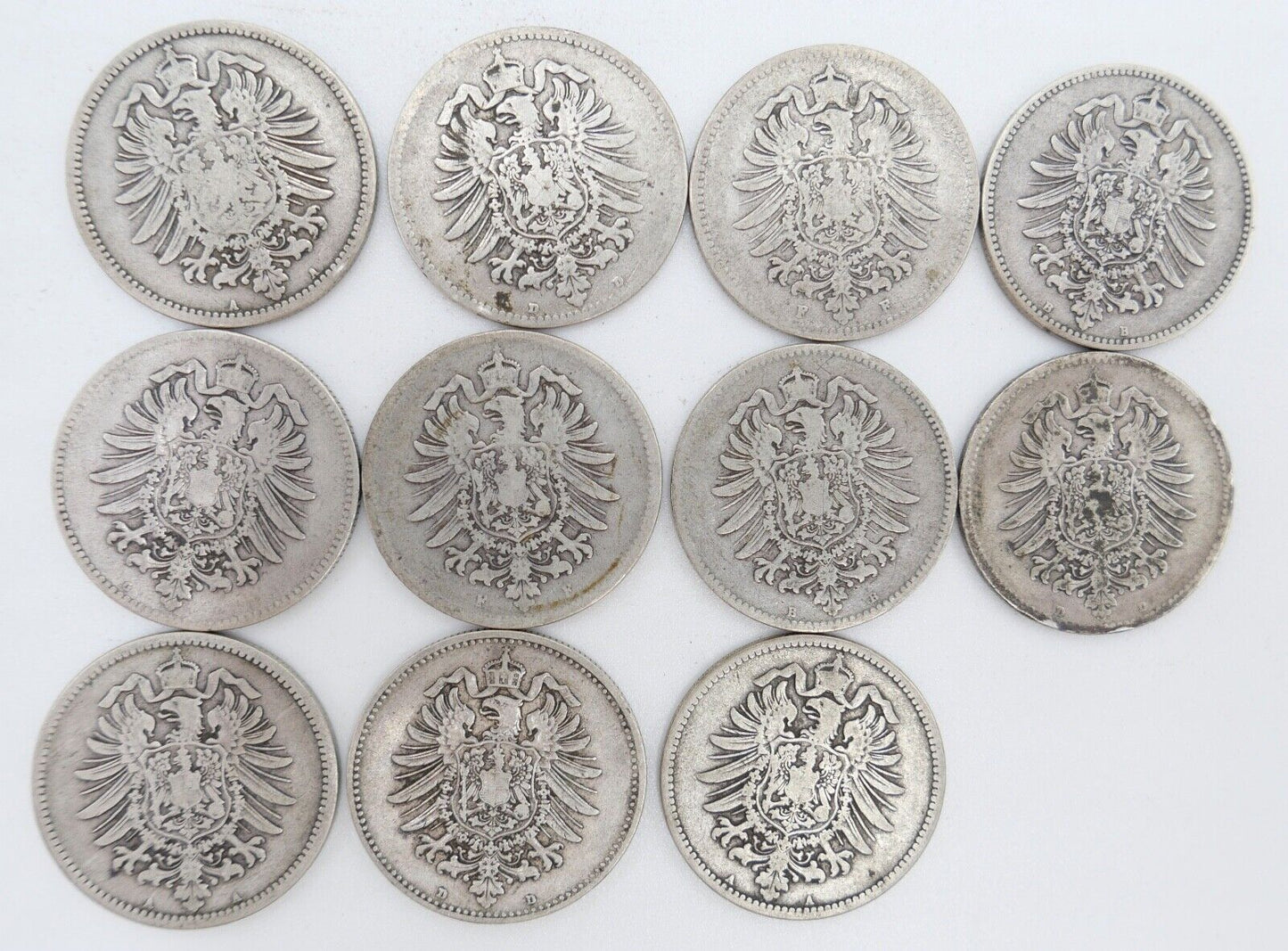 11x 1 Mark Deutsches Reich Jäger J.9 A B D F G 1873 / 1874 / 1875 / 1881 - Antikhandel-Stuttgart