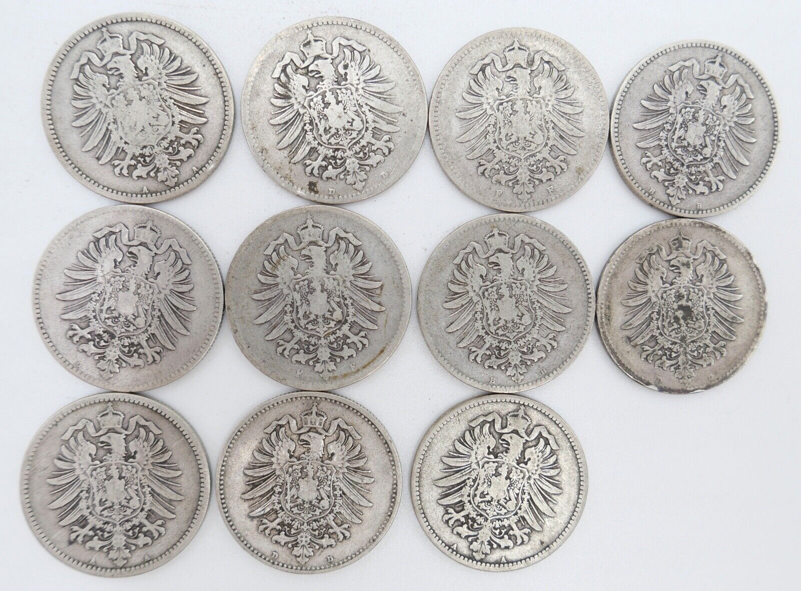 11x 1 Mark Deutsches Reich Jäger J.9 A B D F G 1873 / 1874 / 1875 / 1881 - Antikhandel-Stuttgart