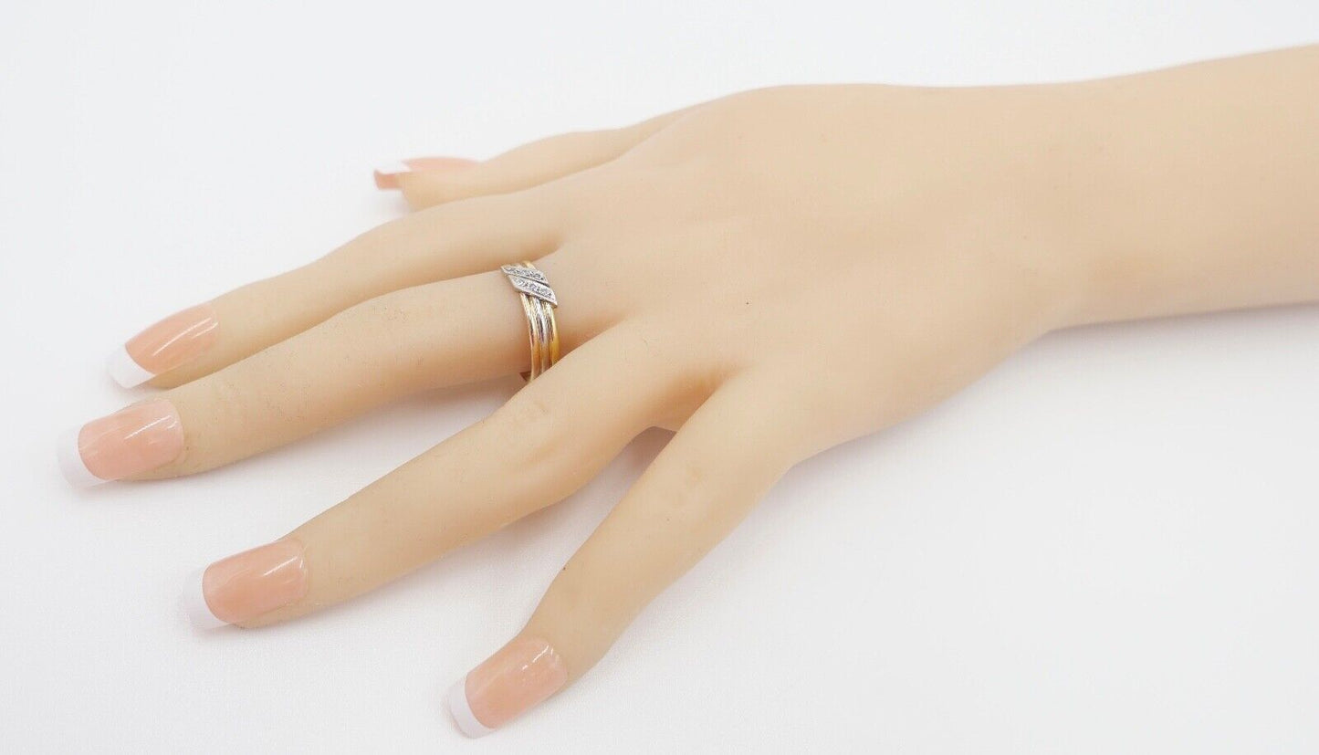 60er Jahre Tricolor Gold 750 / 18K Gr. 57 Diamanten Achtkant 2,61 Gr - Antikhandel-Stuttgart