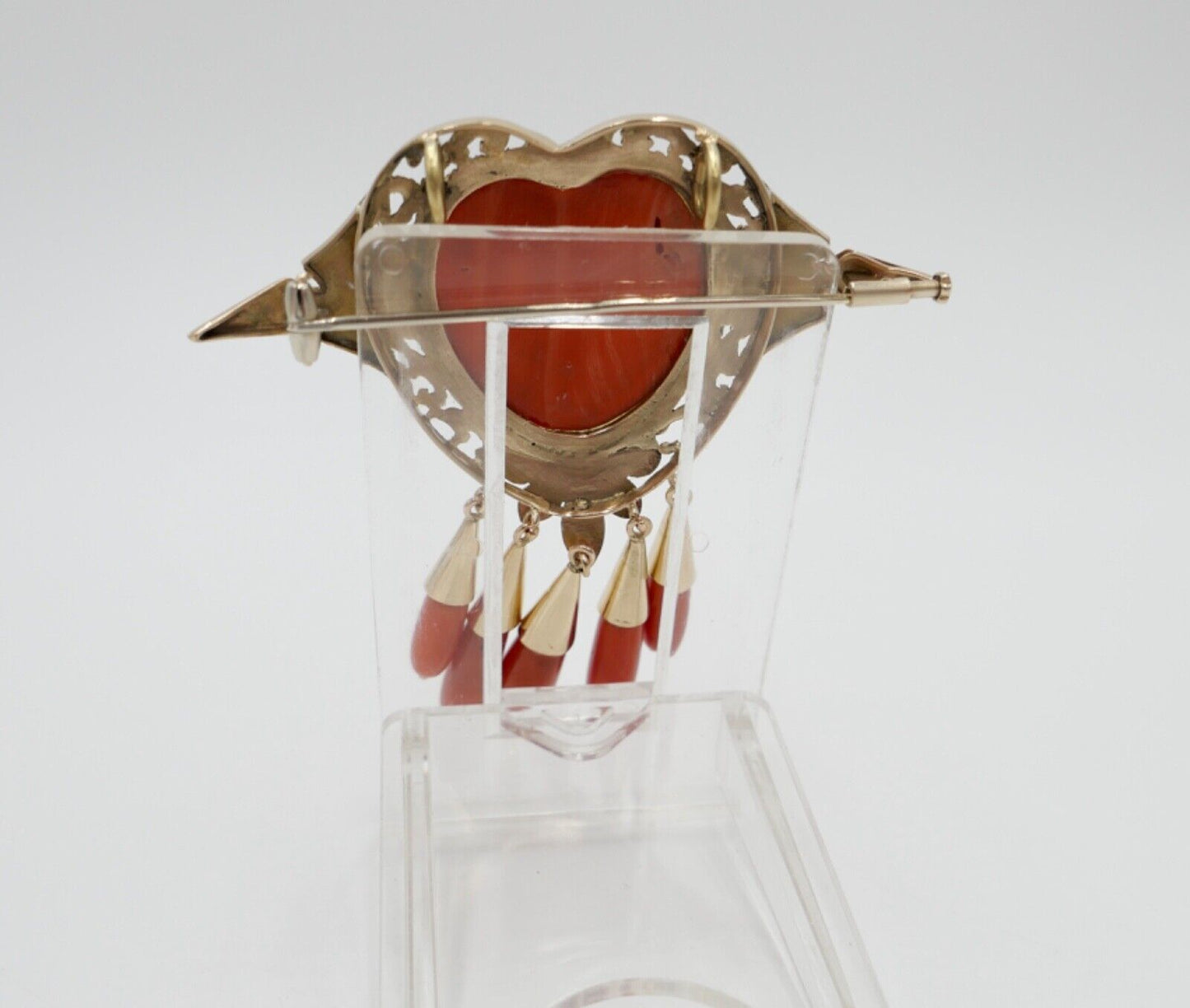 Große Antike Herz Gold Brosche / Anhänger Koralle 750 18K UNIKAT um 1850-1880 - Antikhandel-Stuttgart