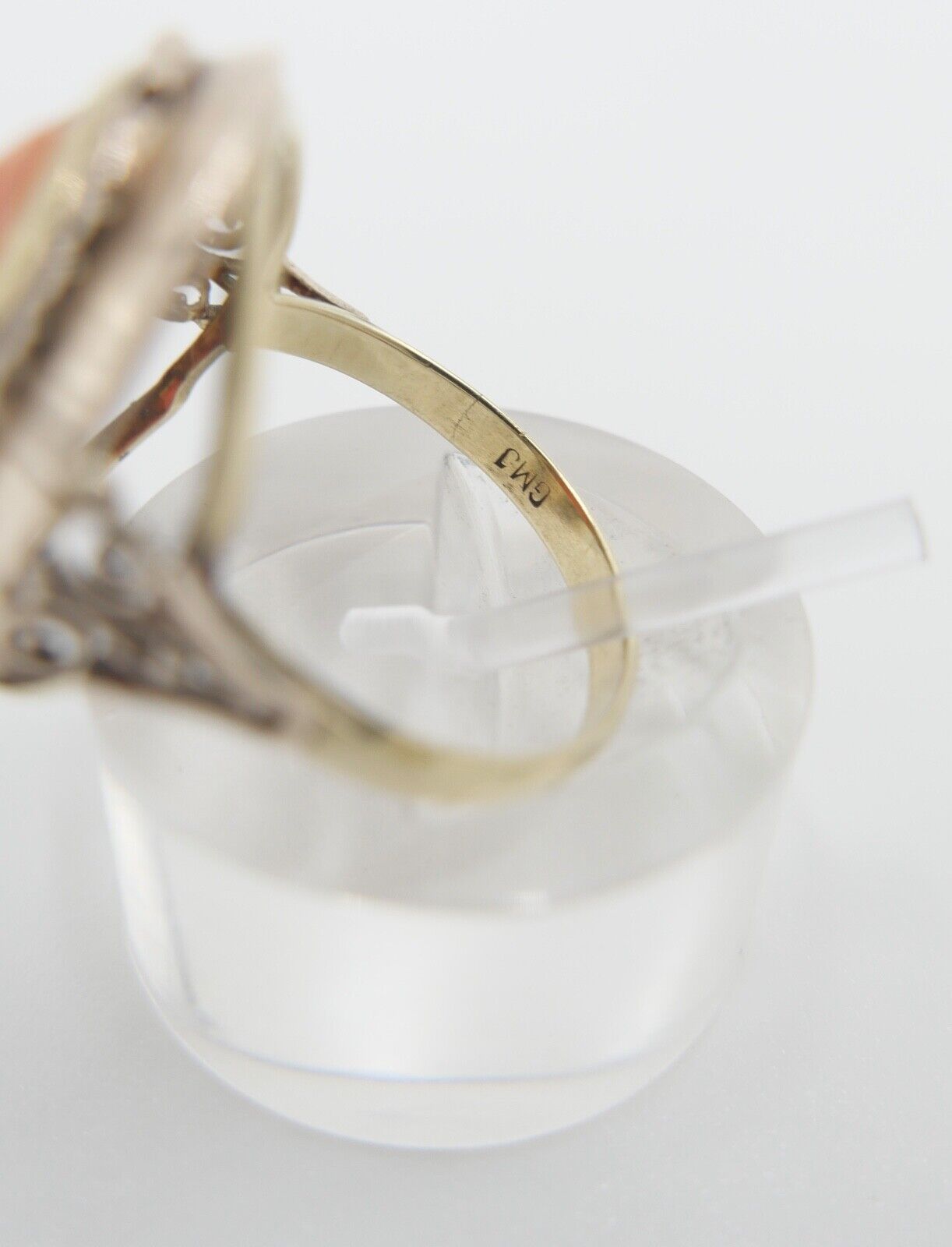 um 1850 antiker Korallen Ring Gold 333 8K Gr. 55 Damenring Koralle 15,2x11,2 mm - Antikhandel-Stuttgart