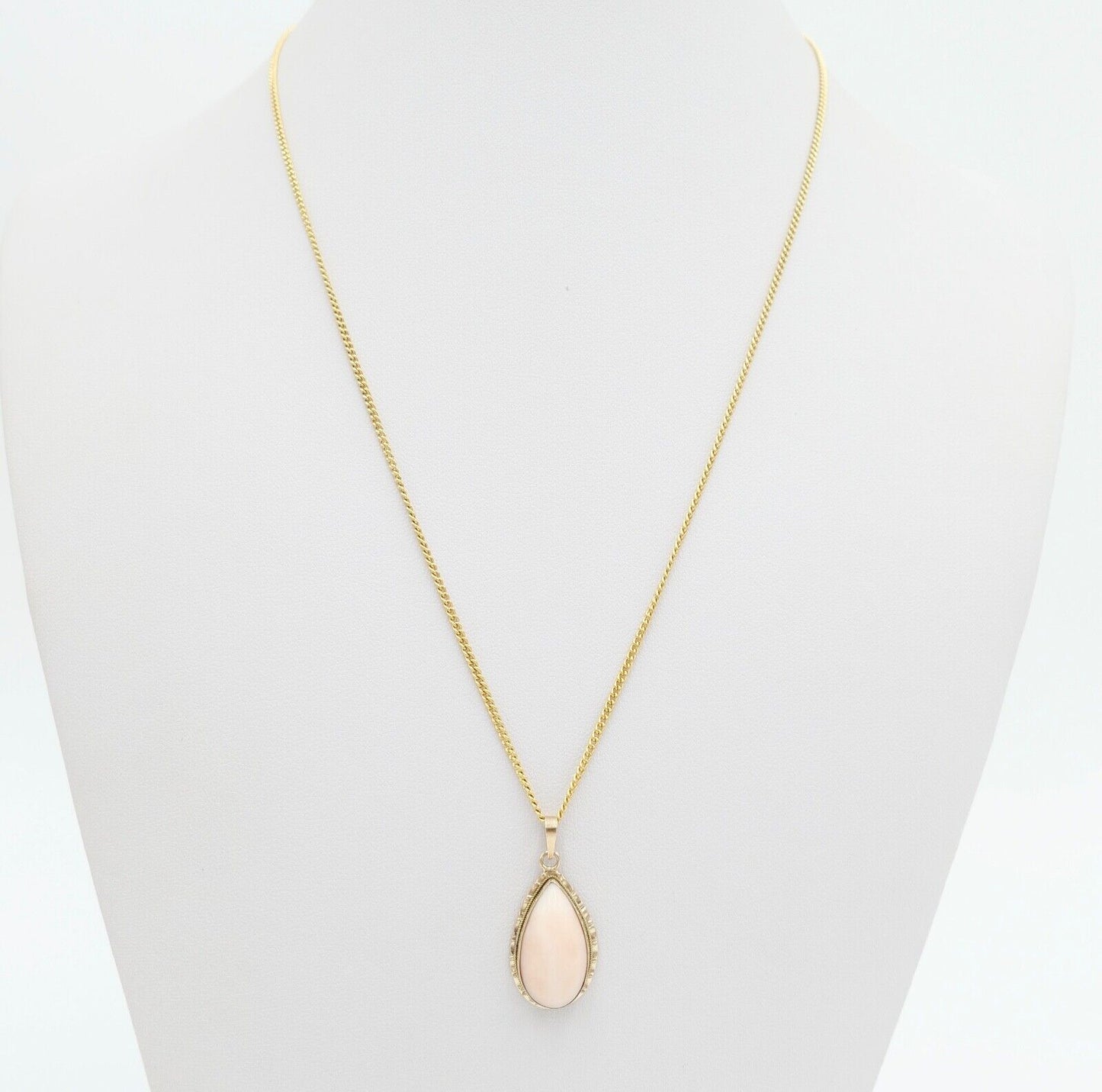 70er Jahre Anhänger Gold 750 / 18K Koralle Cabochon Schliff Engelhautkoralle - Antikhandel-Stuttgart