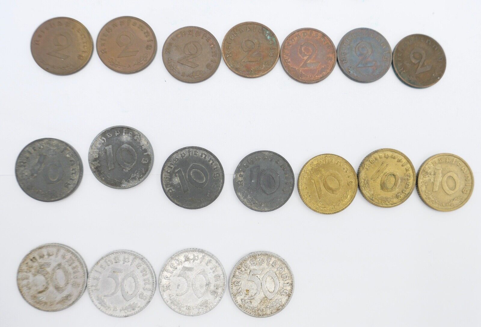 Reichsmark Drittes Reich J.354 1 Mark 2, 10, 5, 50, 1 Pfennig J.362 J.370 - Antikhandel-Stuttgart
