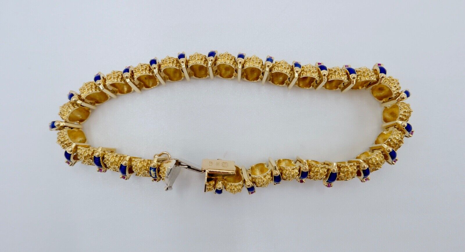 Massives UNOAERRE Gelbgold Armband 750 18K Emaille Rubin 1AR Arezzo Italien 60er - Antikhandel-Stuttgart